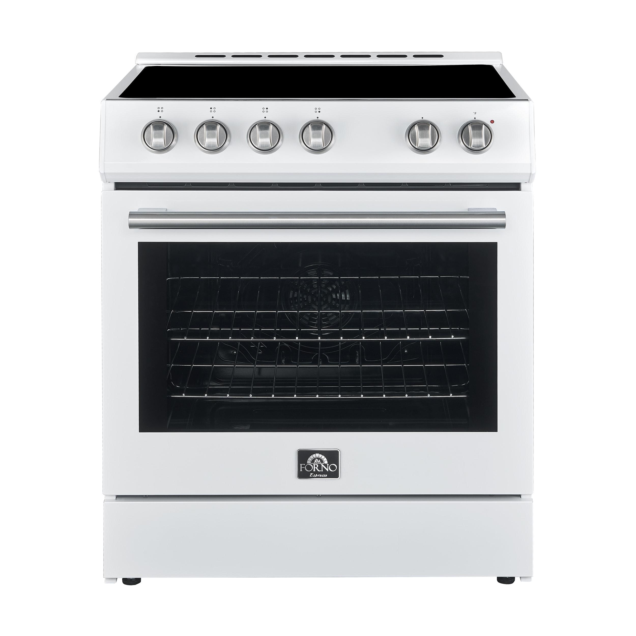 Forno Leonardo Espresso 30-inch Slide-In Electric Range in Stainless-Steel, Black or White, 4 Elements, 7,100 Watts, 5.0 cu.ft. Oven with Convection Fan FFSEL6012-30WHT