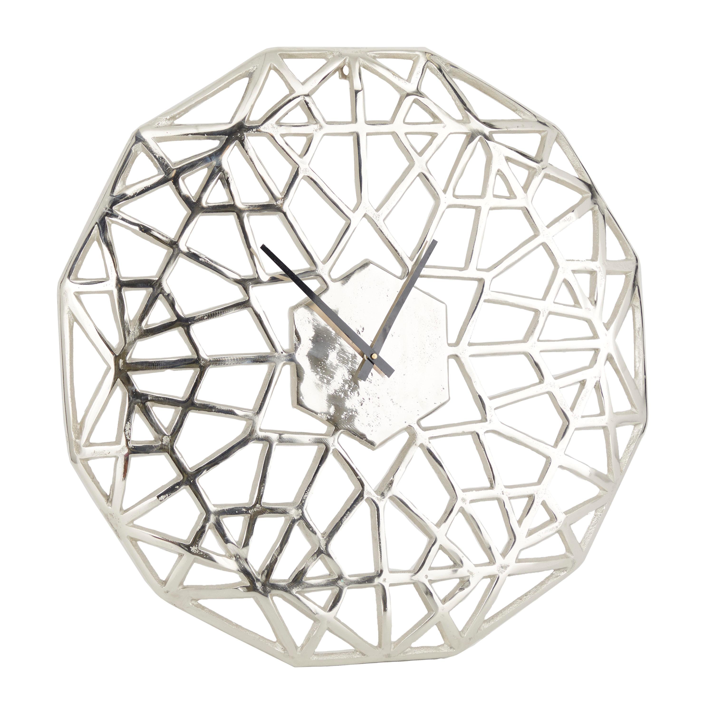 DecMode 24" Silver Aluminum Geometric Wall Clock with Cut Out Design