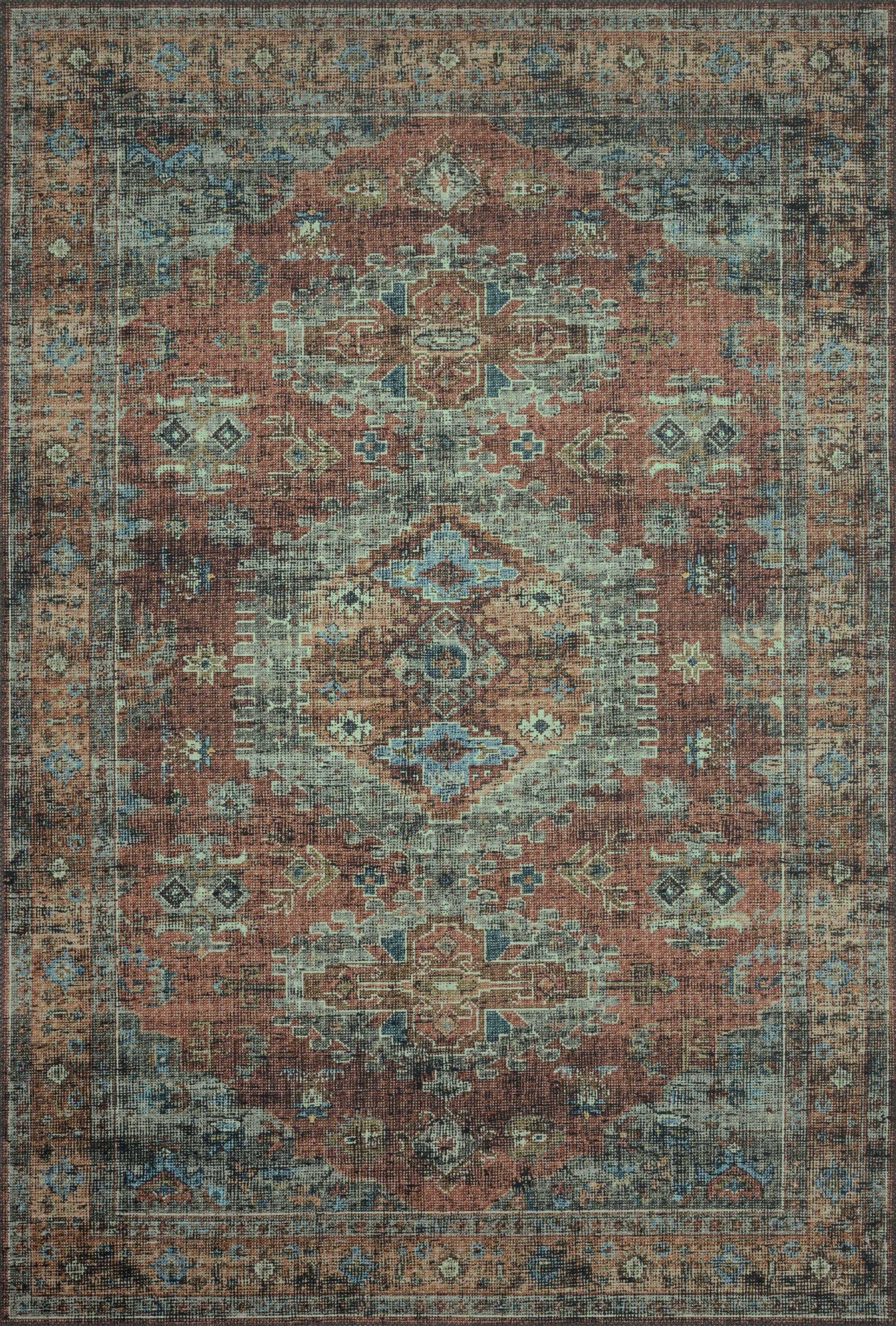 Skye Terracotta & Sky Round Easy-Care Wool Blend Rug, 6'