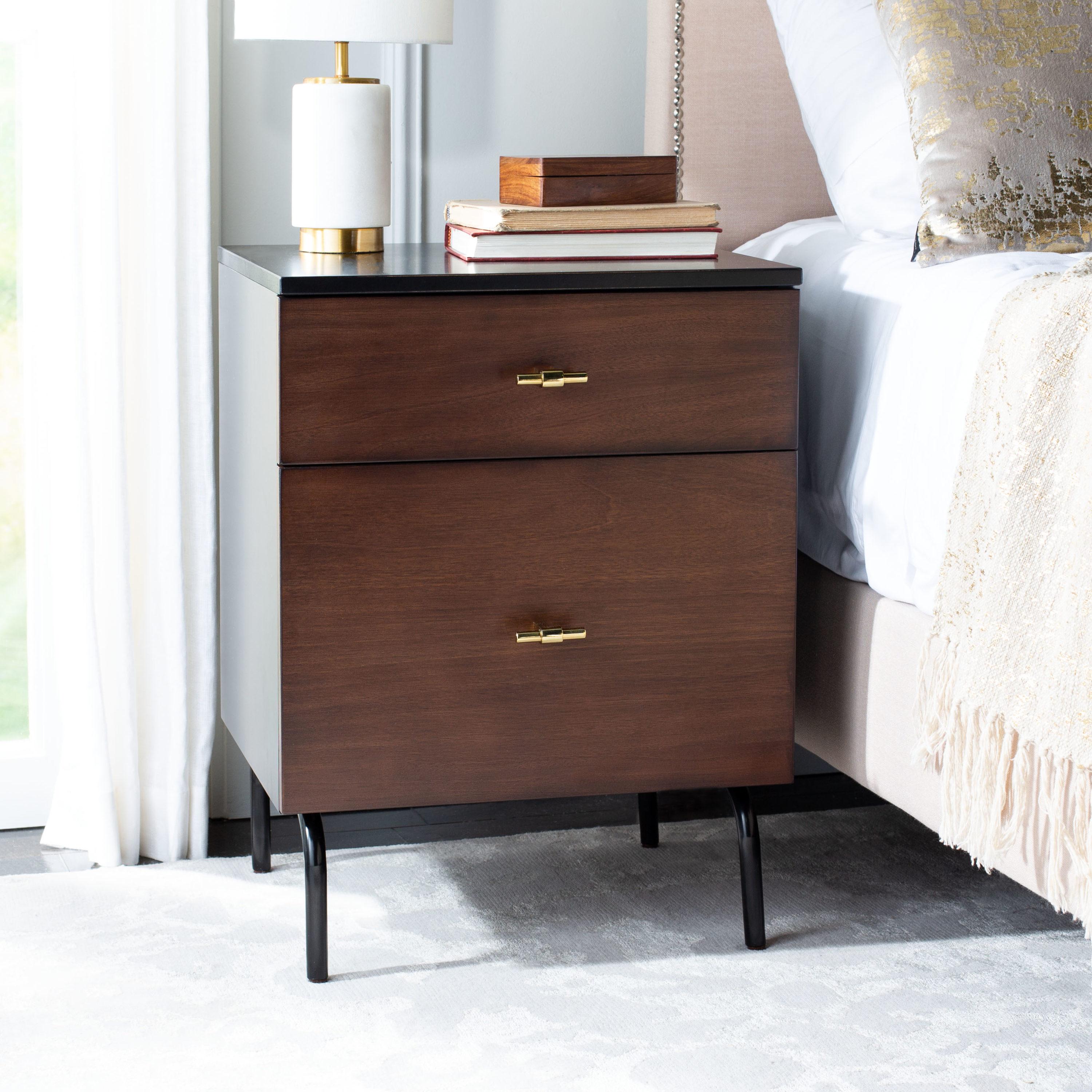 Genevieve 2 Drawer Nightstand - Walnut/Black - Safavieh.