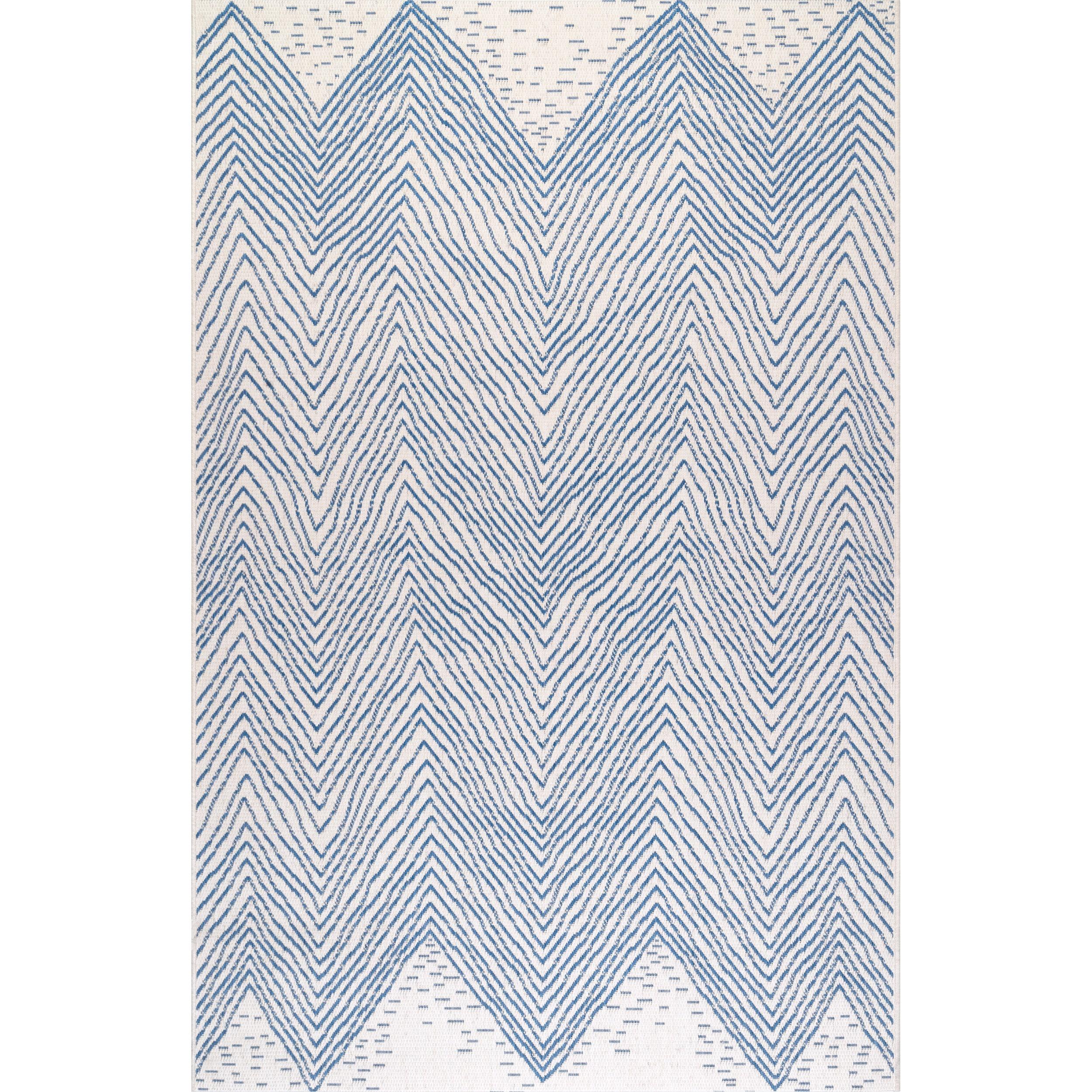 Dunham Abstract Indoor/Outdoor Area Rug for Living Room Patio Deck Front Porch Kitchen, Blue/Ivory