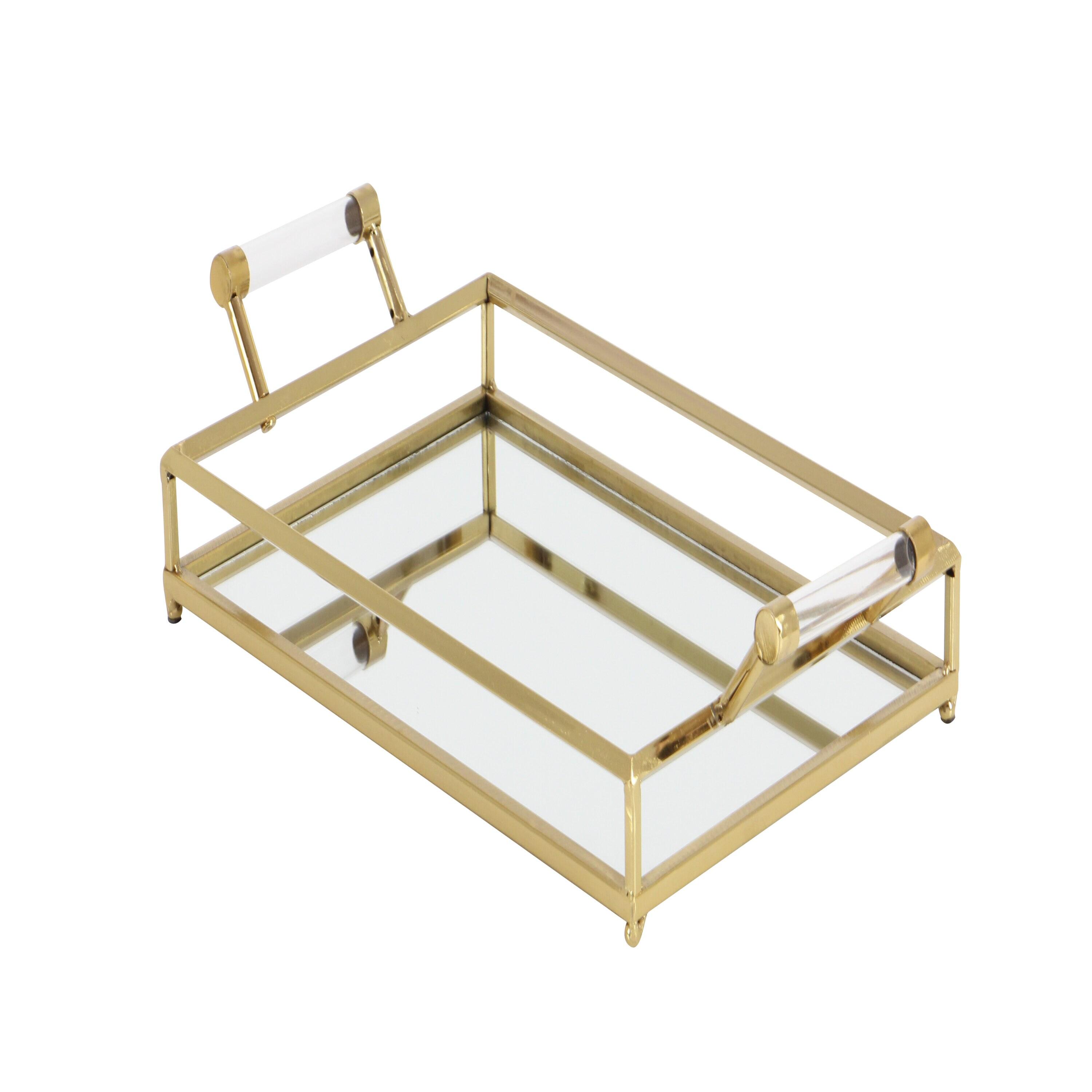 CosmoLiving by Cosmopolitan 22" x 12" Gold Metal Mirrored Tray with Acrylic Handles, 1-Piece
