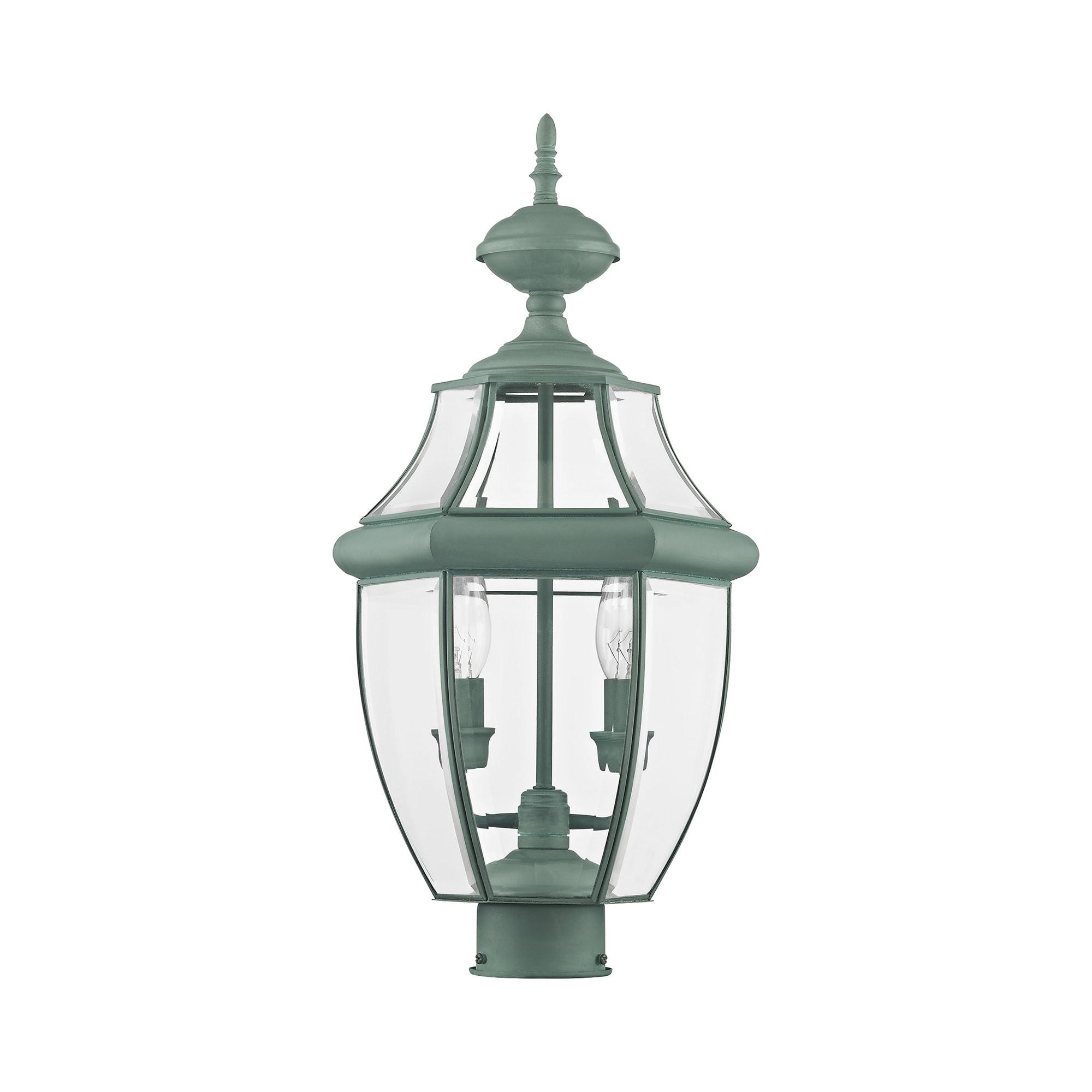 Lighting Lumens 2 Light Verdigris Outdoor Post Lantern Pendant - Clear Beveled Glass Shade