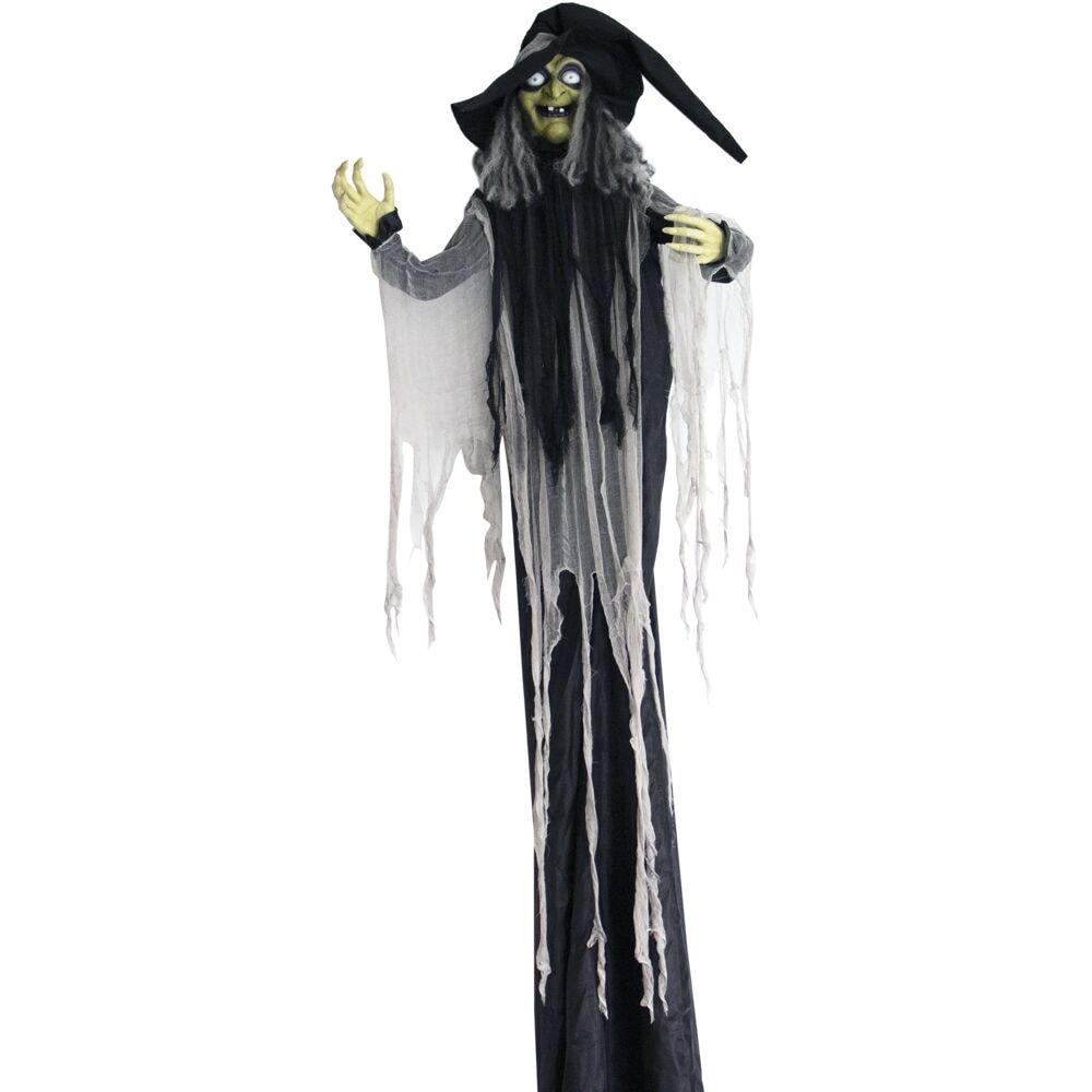 Haunted Hill Farm 9.5-Ft. Animatronic Witch, Indoor or Covered Outdoor Halloween Decoration, Light-up White Eyes, HHWITCH-16FLSA