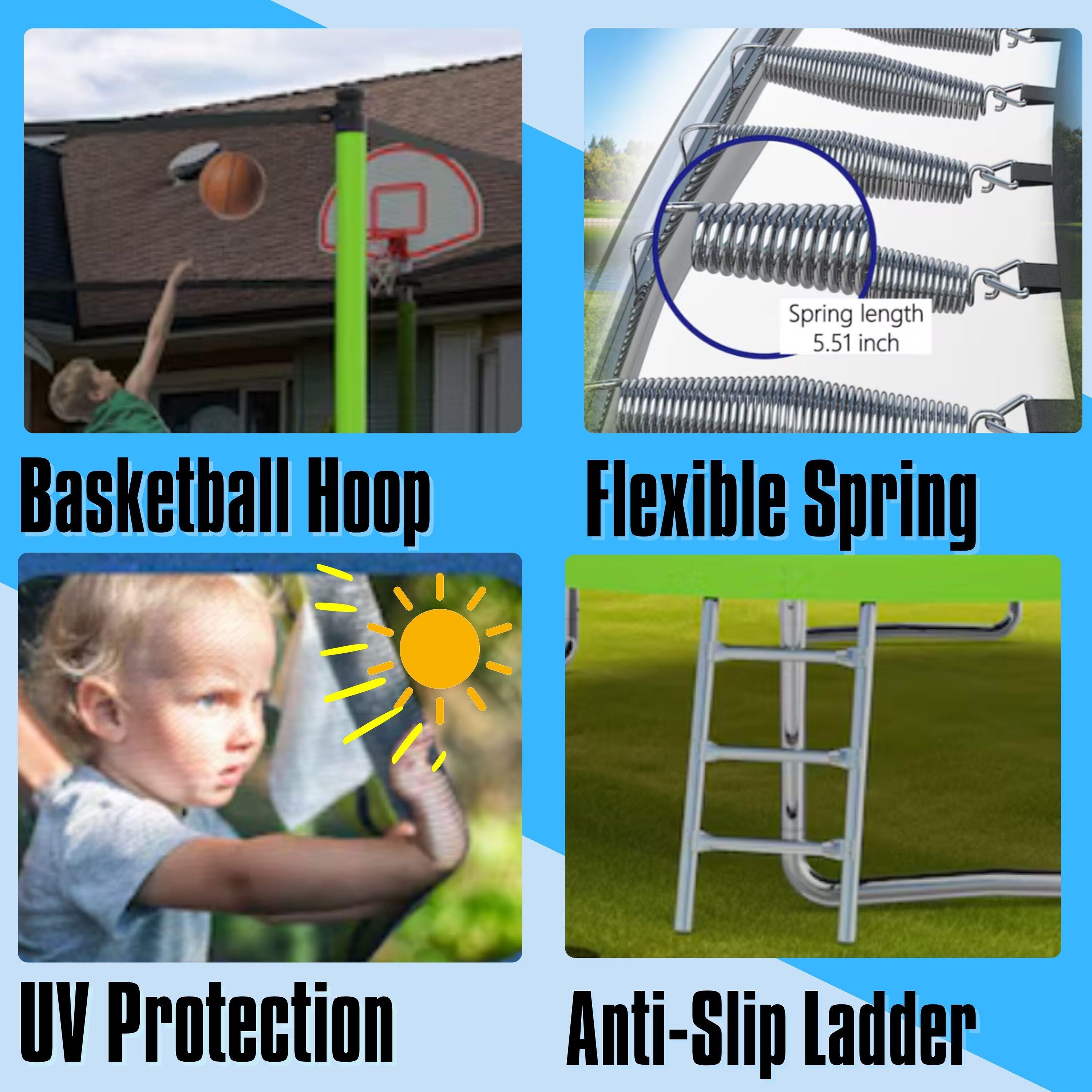 14 FT Green Outdoor Trampoline with Safety Enclosure Net