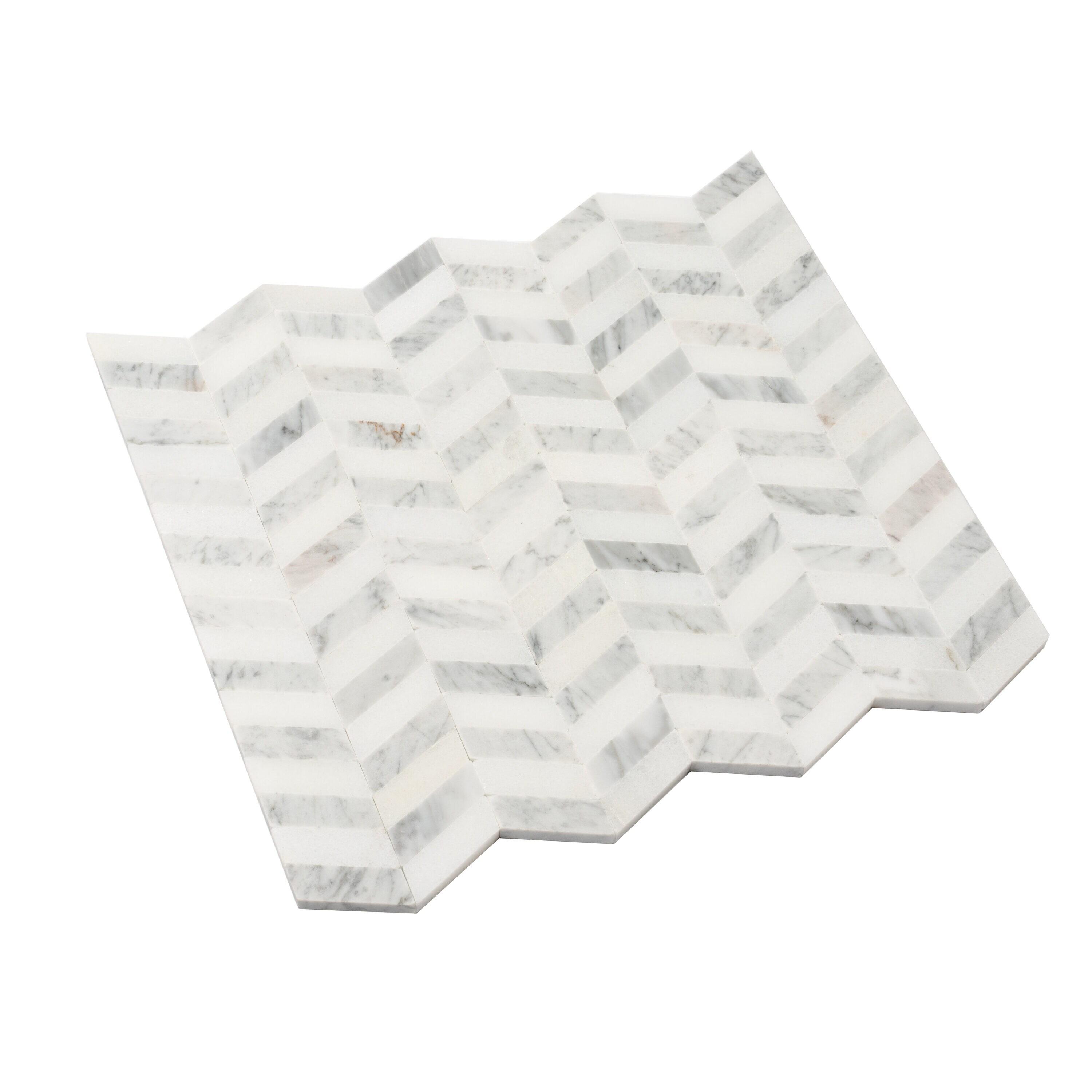 Apollo Tile   5 Pack White and Gray 11.4-in. x 13-in. Chevron Polished Marble Mosaic Tile (5.15 Sq ft/case)