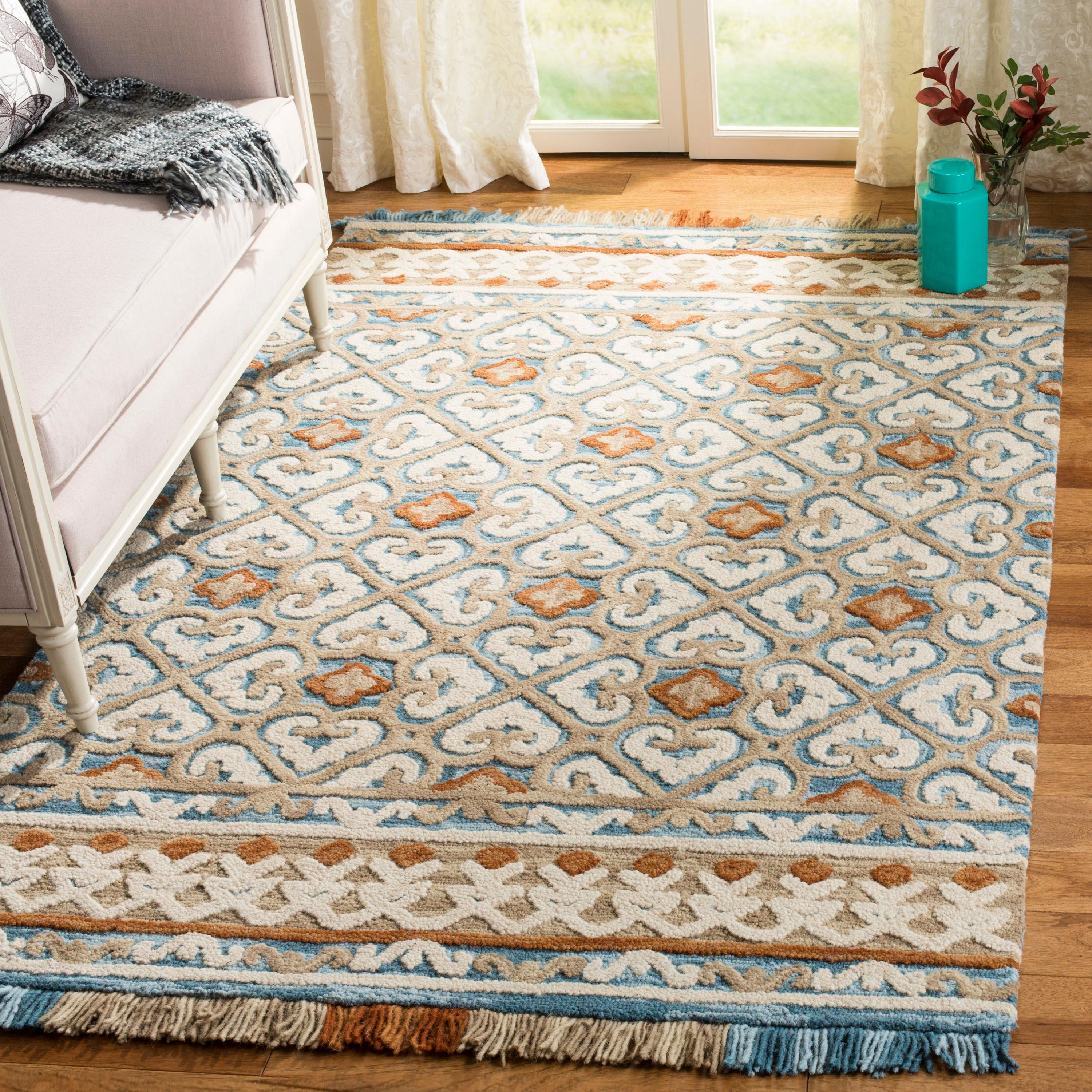 Blossom BLM420 Hand Tufted Area Rug - Ivory/Blue - 8'x10' - Safavieh.