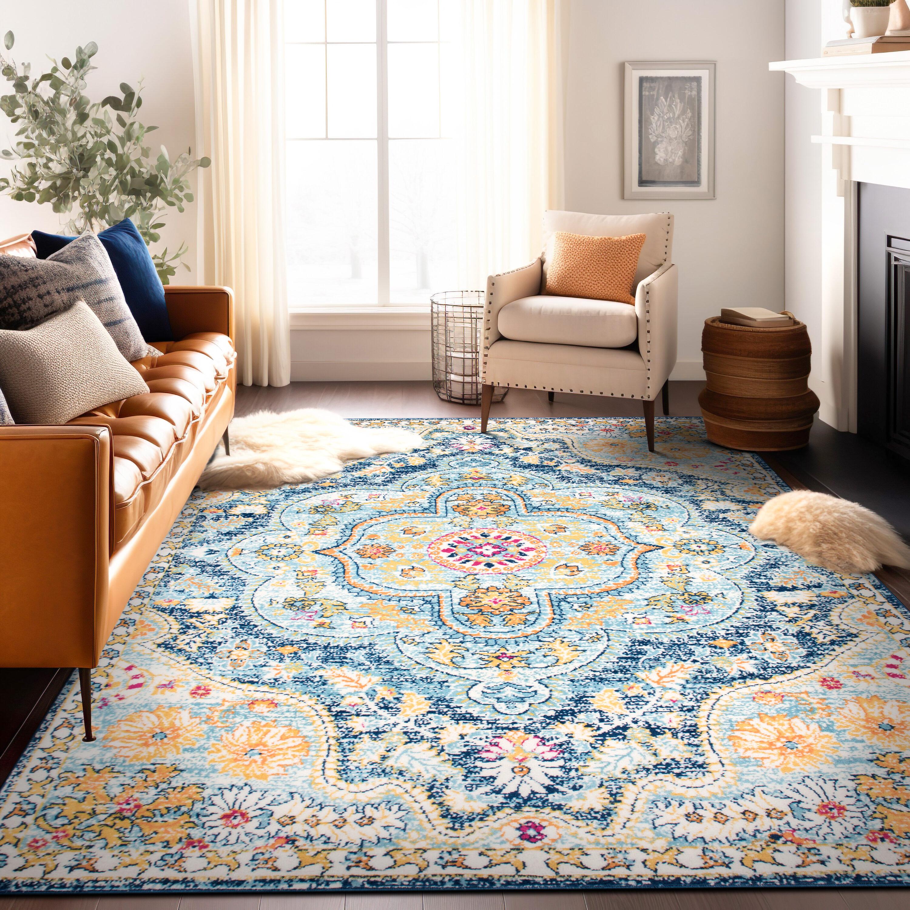 World Rug Gallery Distressed Vintage Bohemian Navy 5' x 7' Area Rug:  Medallion Pattern,  Pet Friendly,  Stain-Resistant,  Low Pile