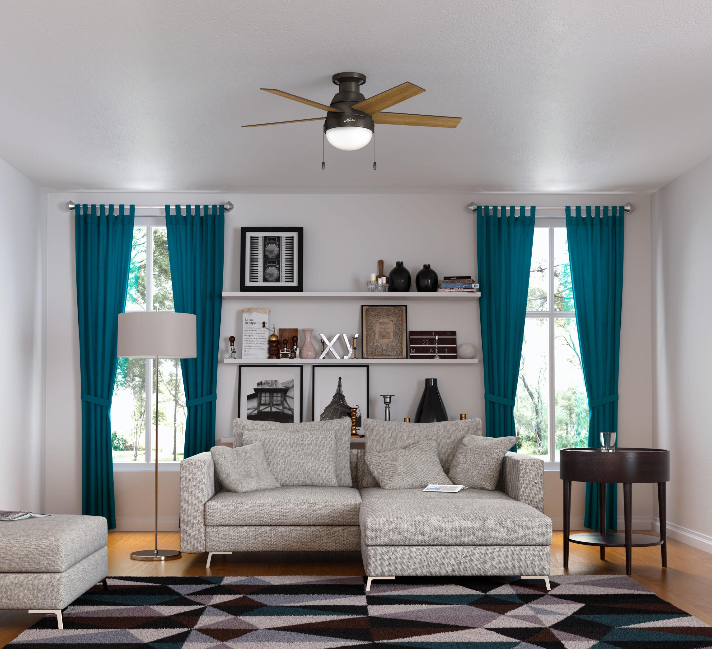 46" Anslee 5 - Blade LED Flush Mount Ceiling Fan with Pull Chain and Light Kit Included