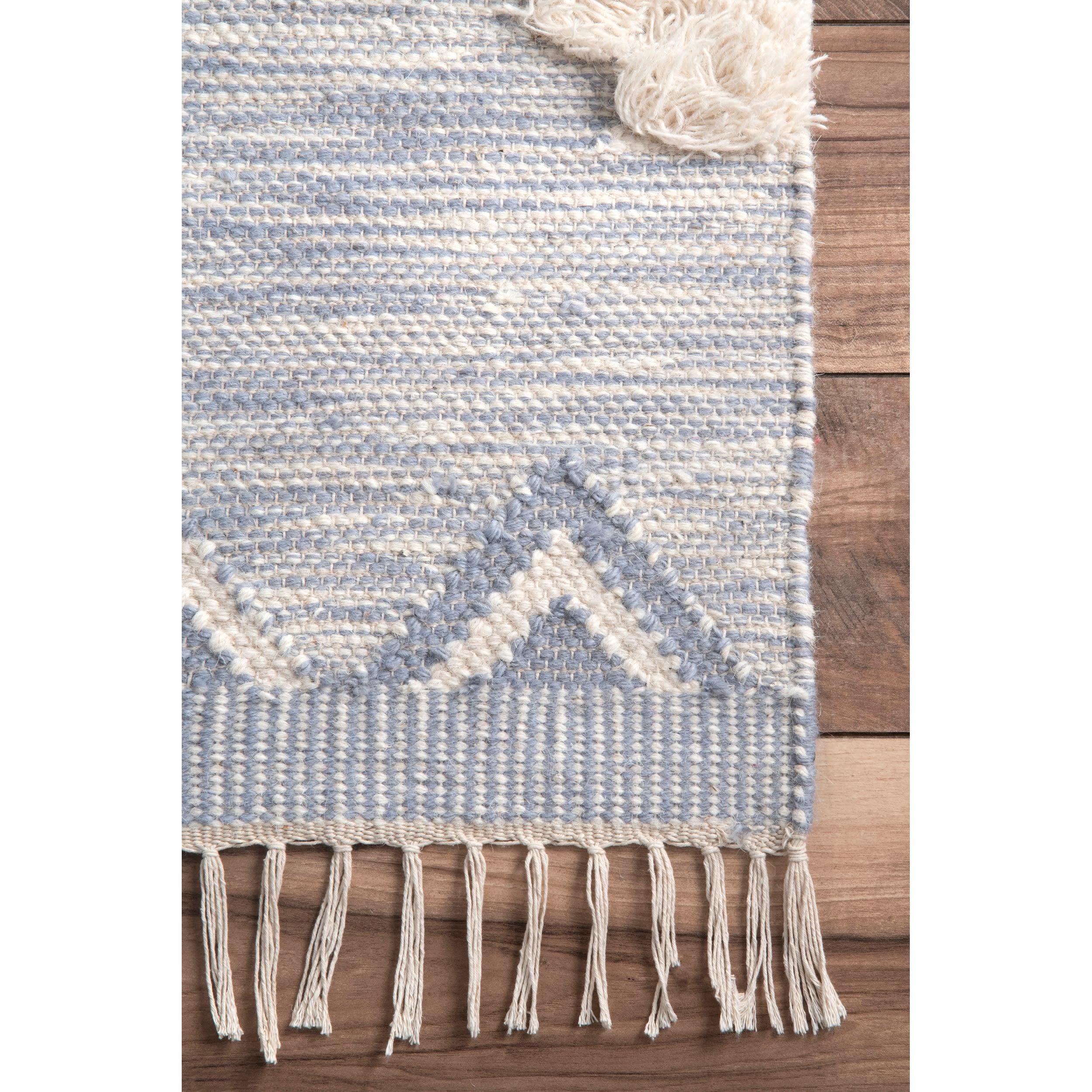 Nuloom Savannah Geometric 5x8 Wool Indoor Area Rug for Living Room Bedroom Dining Room Kitchen, Blue