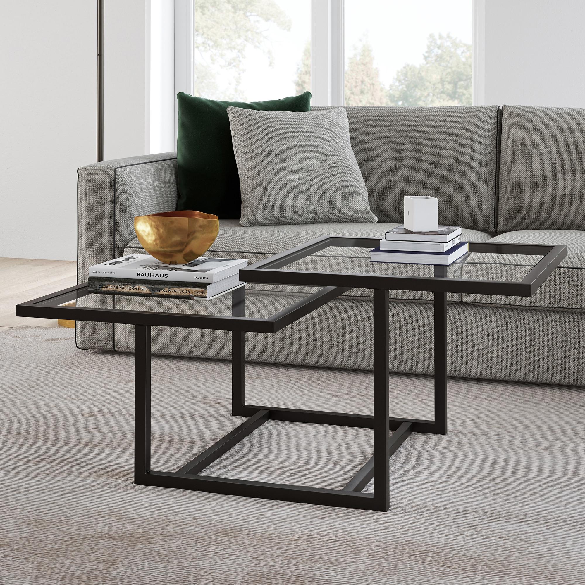 Evelyn&Zoe Amalie 43" Wide Square Coffee Table, Blackened Bronze