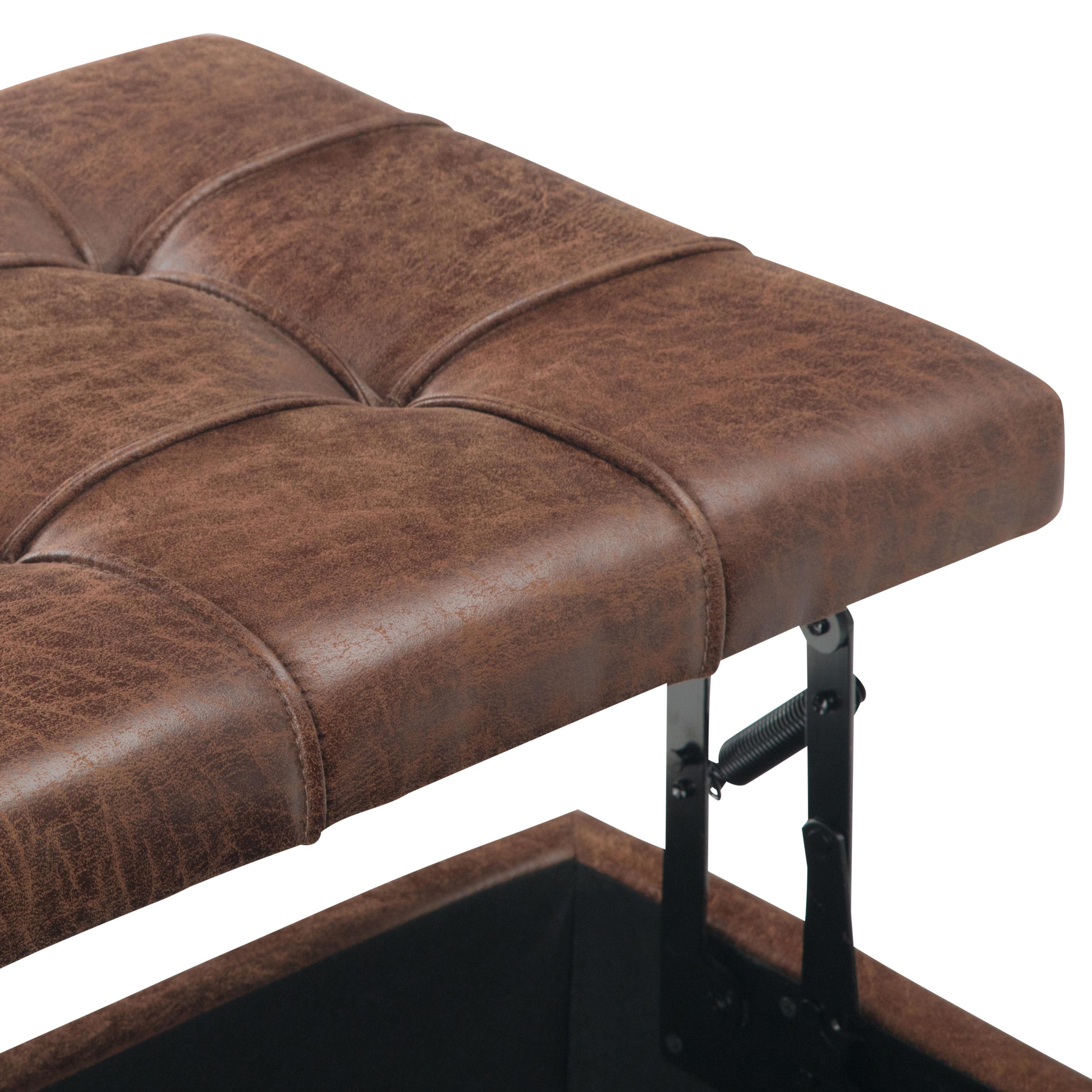Simpli Home Harrison 36"W Upholstered Square Coffee Table Storage Ottoman with Split Lift Top