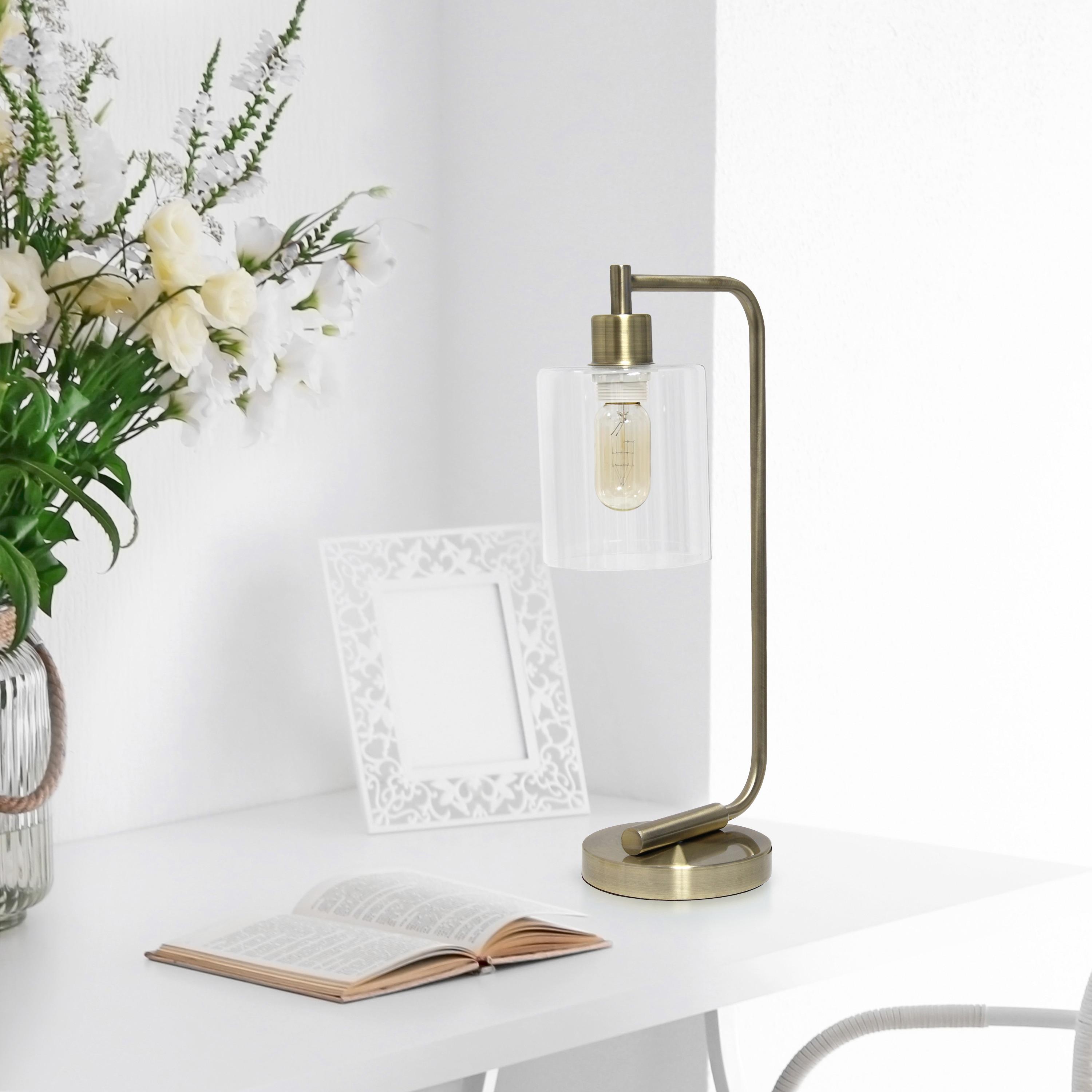 Modern Iron Desk Lamp with USB Port and Glass Shade Antique Brass Finish - Lalia Home: ETL Listed, No Assembly, Edison Bulb Compatible