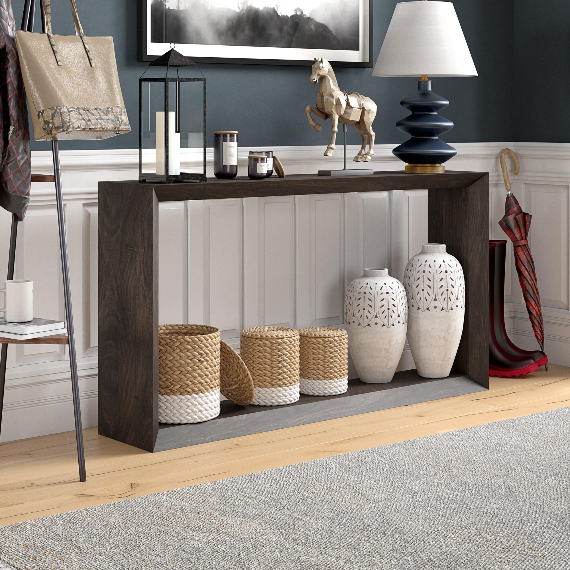 Evelyn&Zoe Osmond 55" Wide Rectangular Console Table, Alder Brown