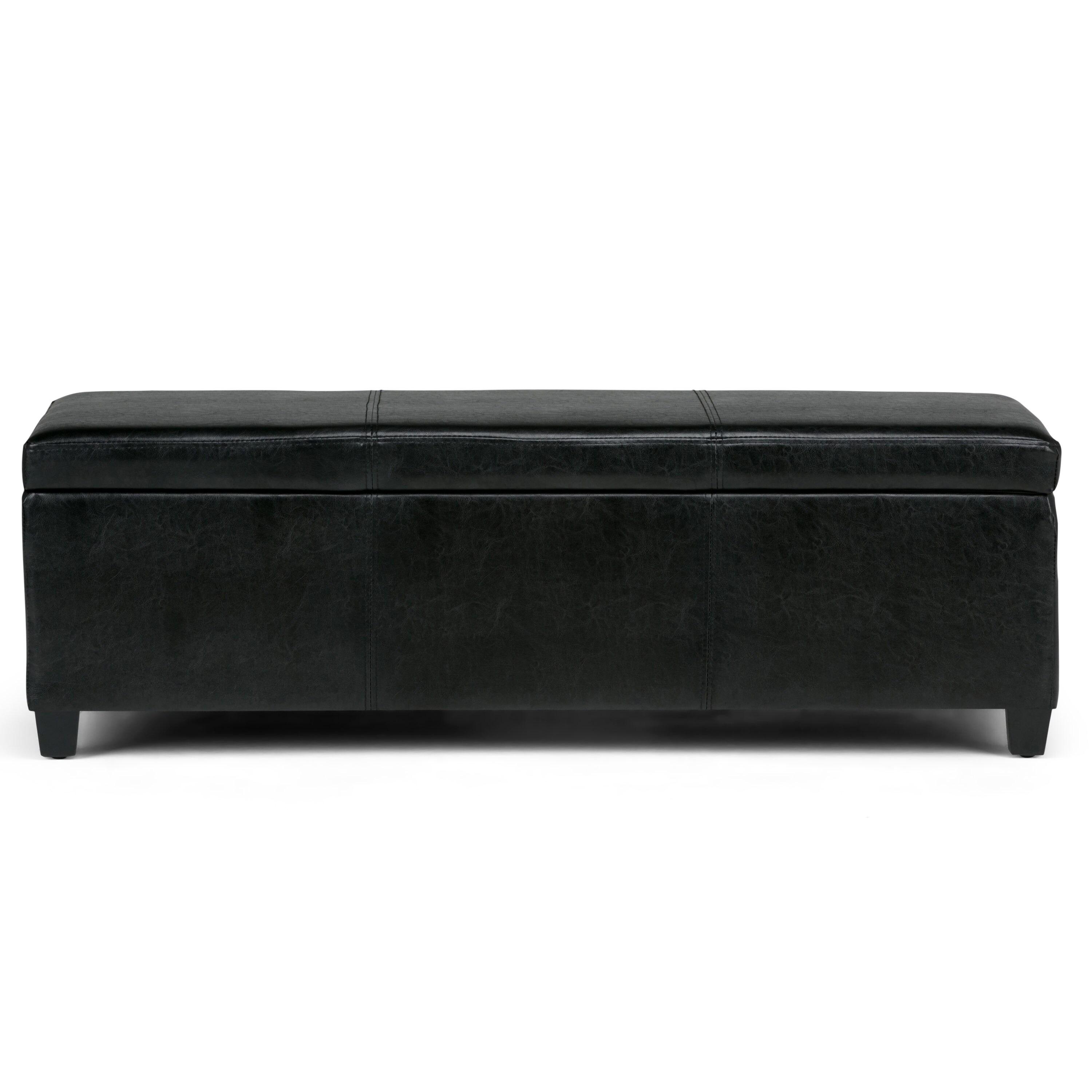 Simpli Home Avalon Storage Ottoman Bench In Midnight Black Vegan Faux Leather