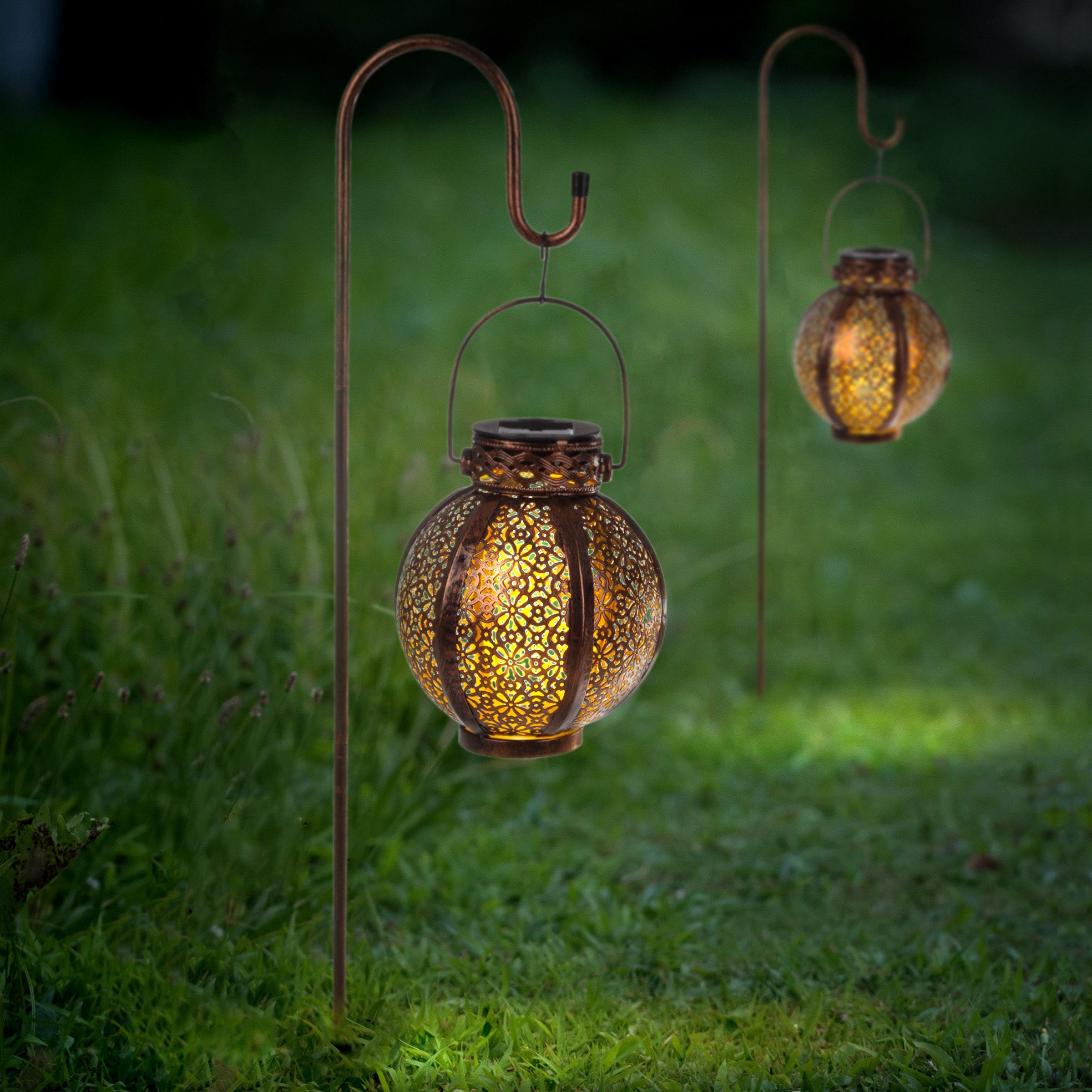 Pure Garden 2 Solar Outdoor Lights - Hanging Or Tabletop Rechargeable LED Lantern With Hooks- Outdoor Decor (Set of 2)