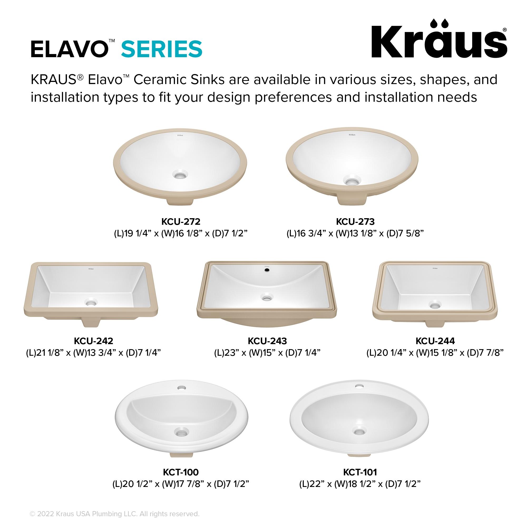 KRAUS Elavo. Rectangular Porcelain Ceramic Undermount Bathroom Sink In White With Overflow Drain, KCU-244