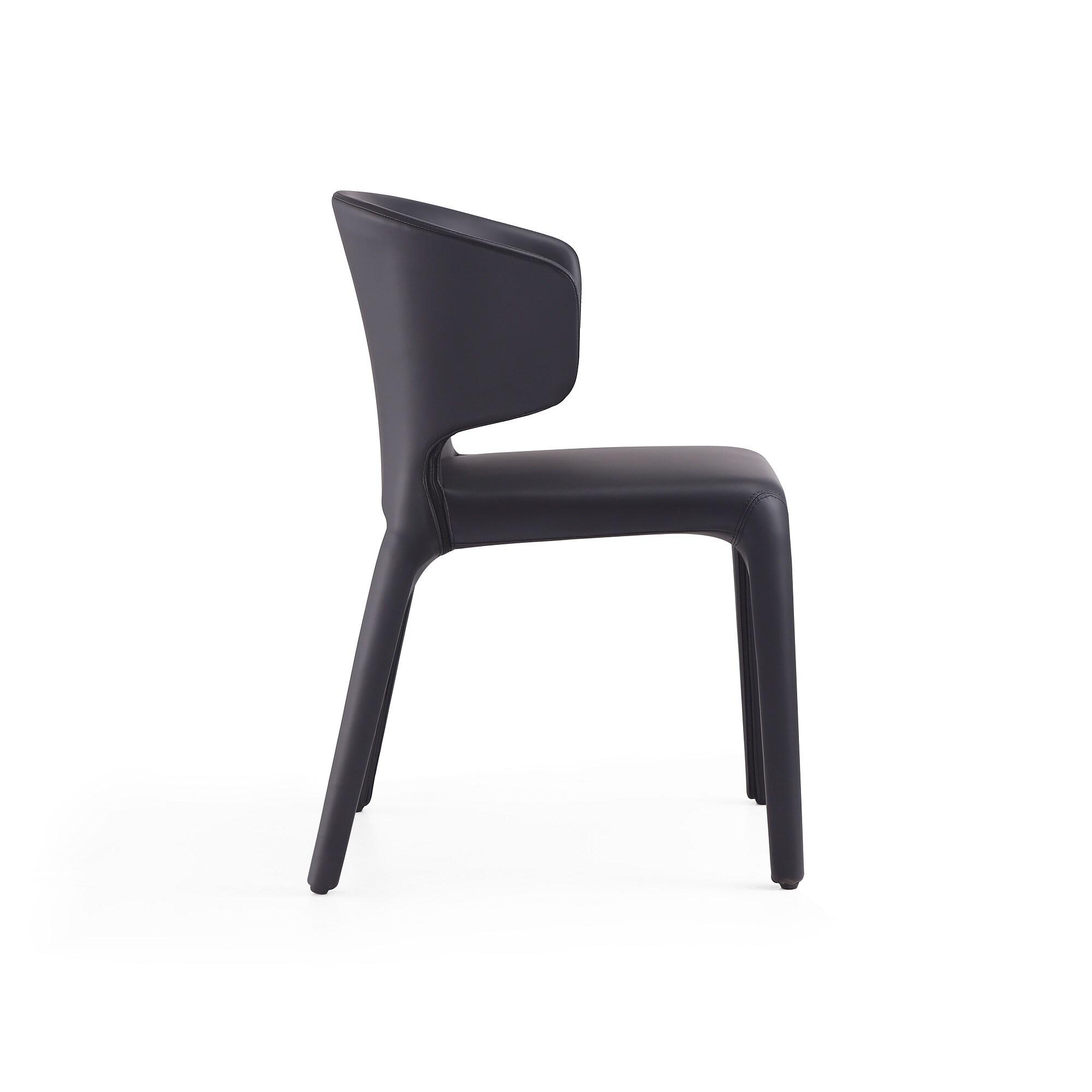 Set of 2 Conrad Faux Leather Dining Chairs Black - Manhattan Comfort: Mid-Century Modern, Metal Frame, Contoured Back