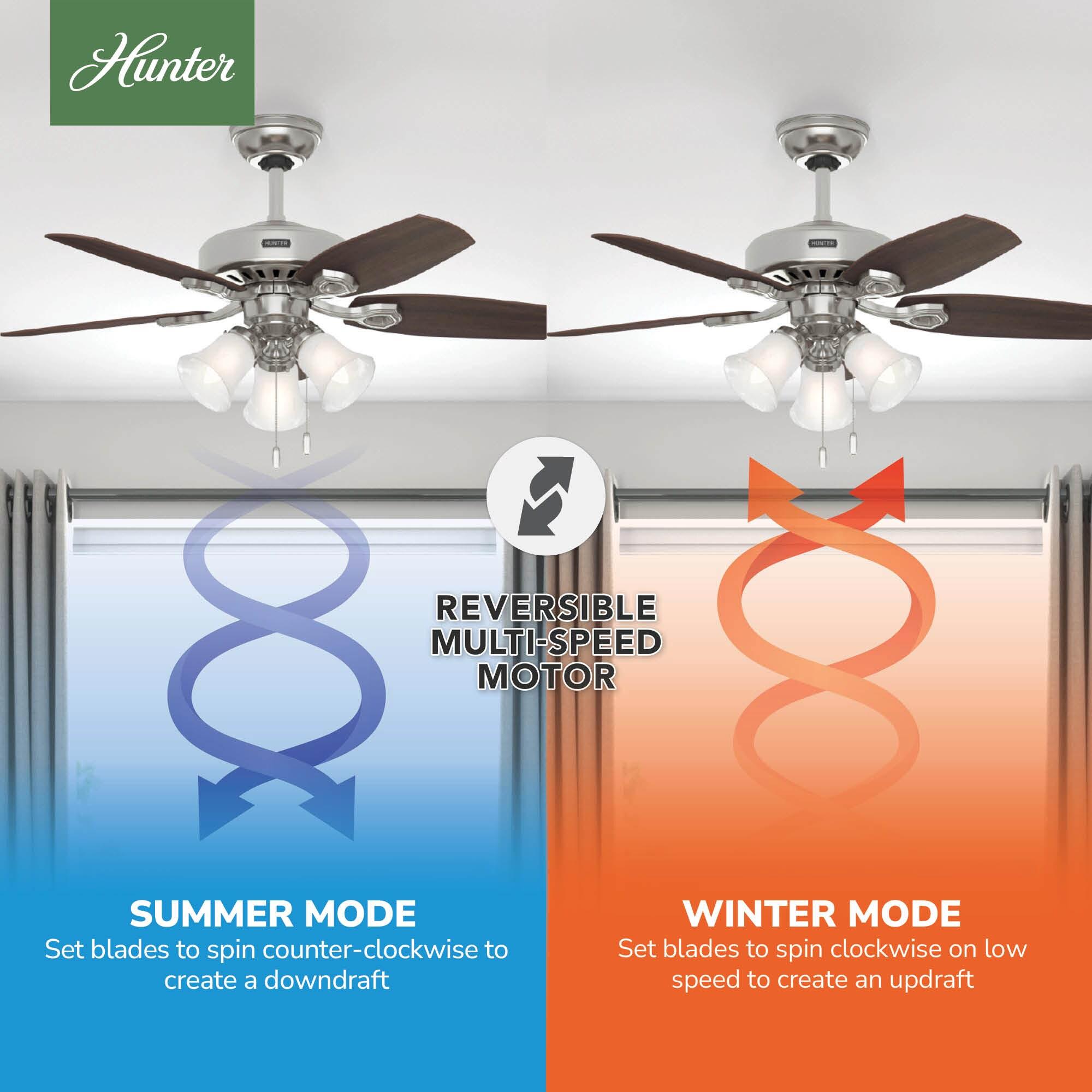 Hunter Fan 42" Builder 5 - Blade Standard Ceiling Fan with Pull Chain and Light Kit Included