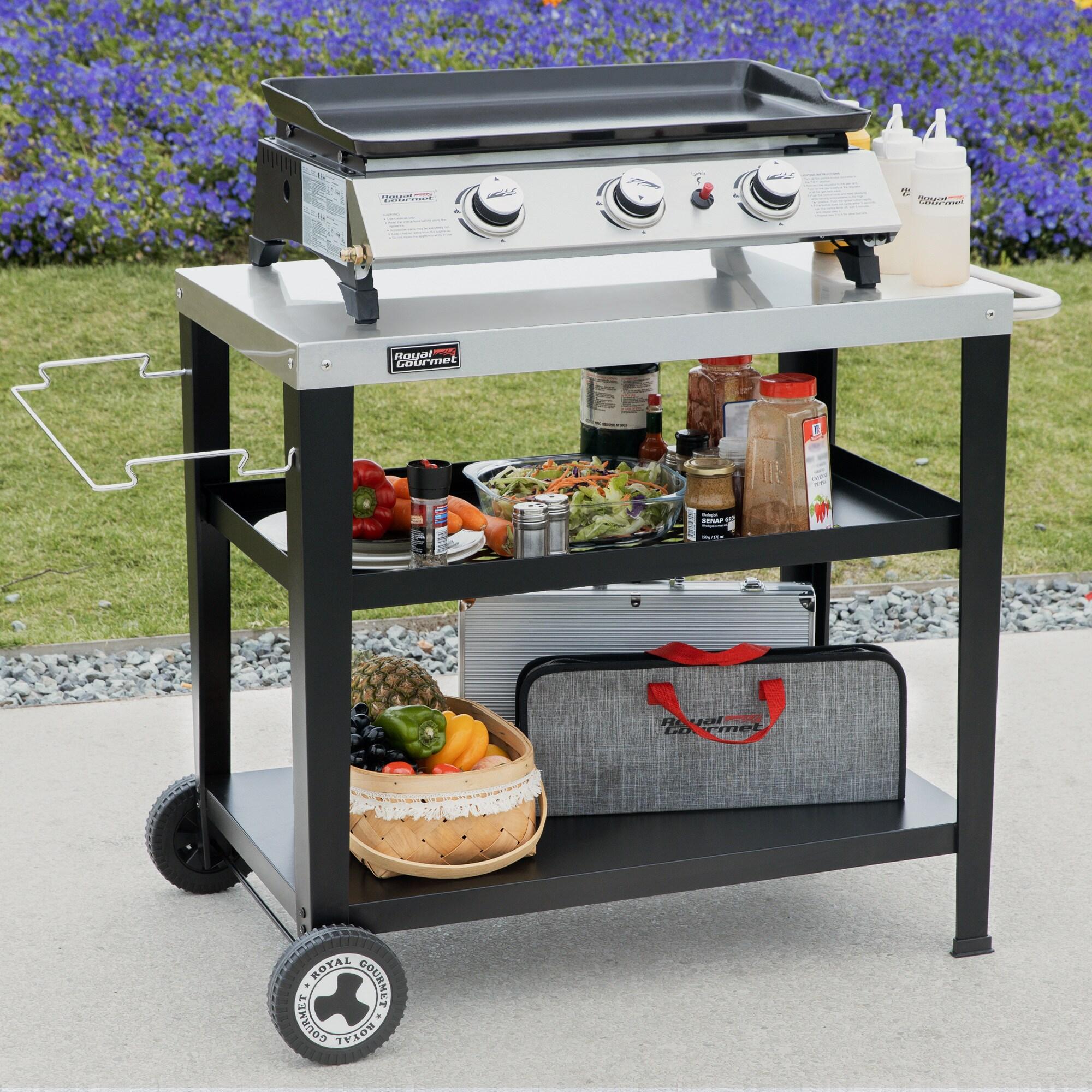 Royal Gourmet Royal Gourmet Movable 3-Shelf Grill Table with Removable Trash Bag Holder