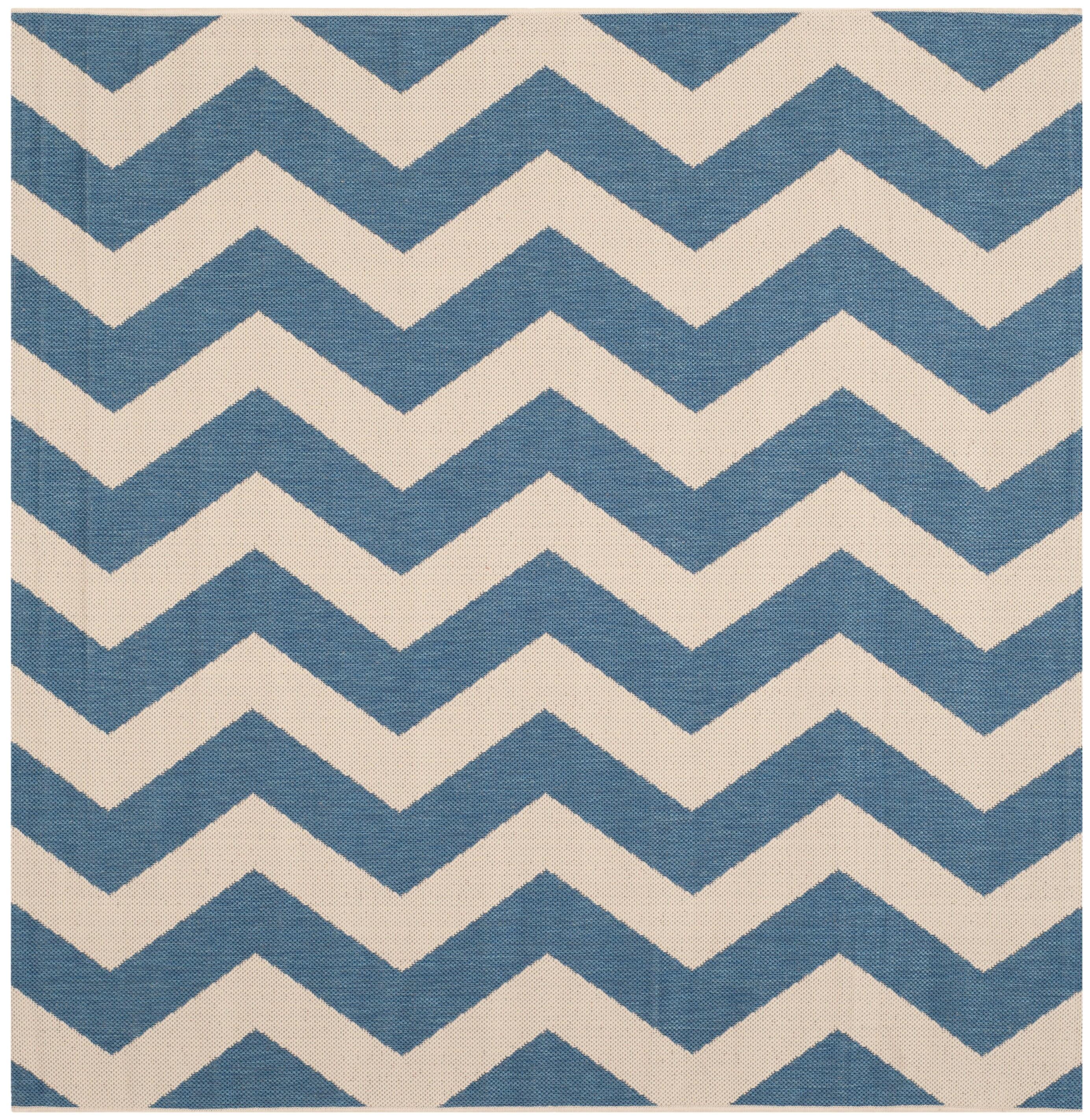 SAFAVIEH Courtyard Ayden Chevron Indoor/Outdoor Area Rug, 4' x 4' Square, Blue/Beige