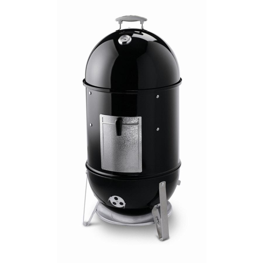 Black Porcelain Charcoal Smoker with Steel Grates and Thermometer
