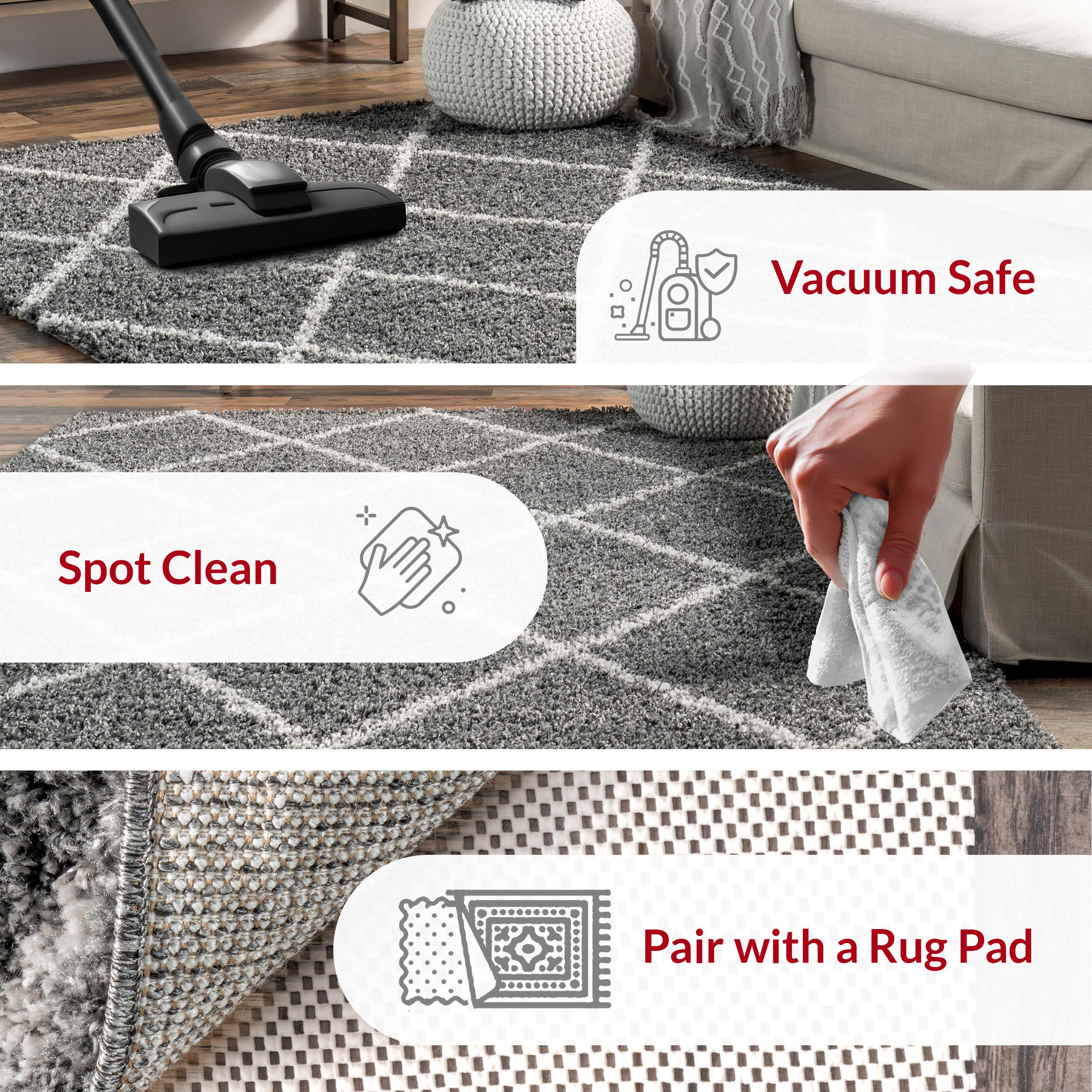 Nuloom Tess Trellis 4x6 Shag Indoor Area Rug for Living Room Bedroom Dining Room Nursery, Dark Grey/Ivory