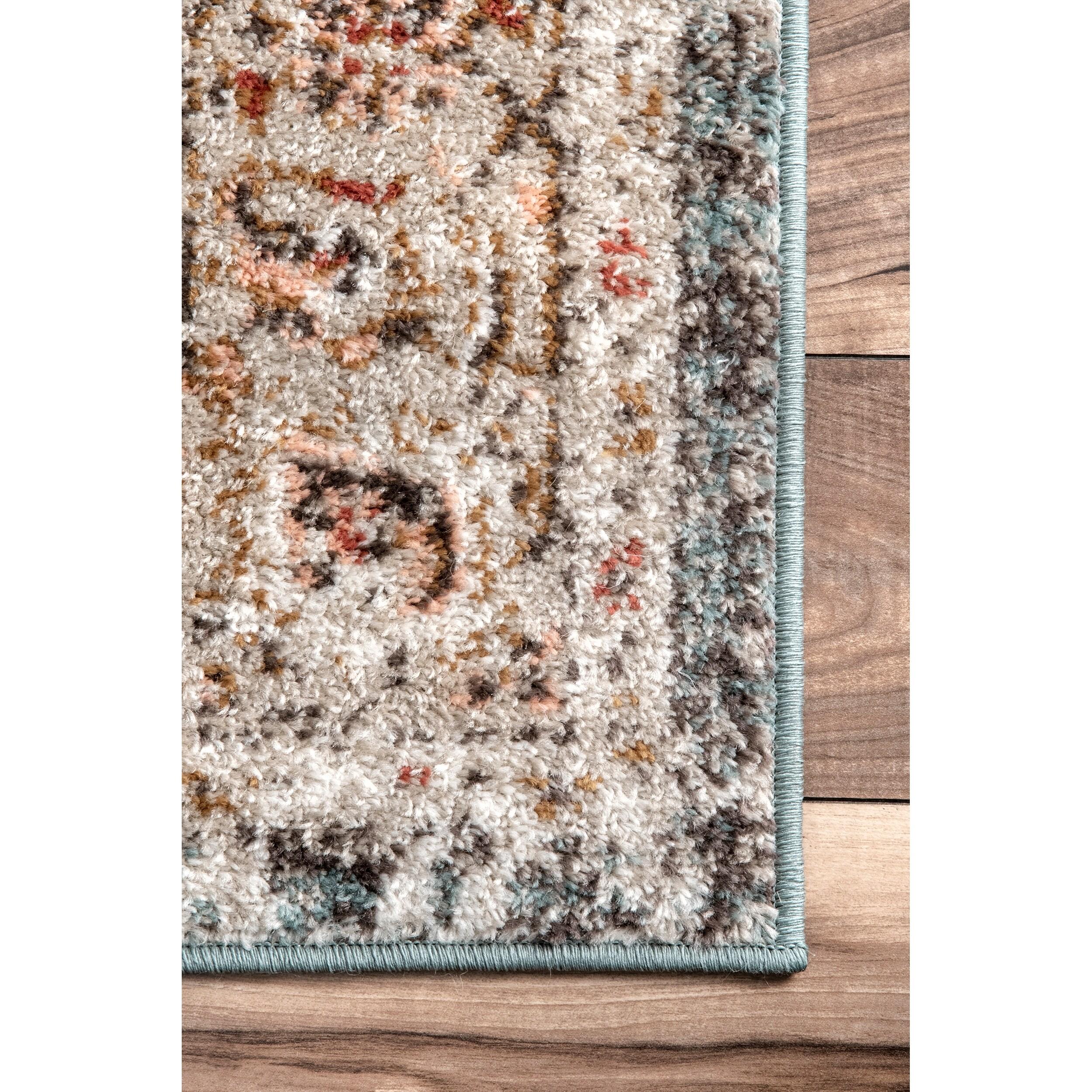 Nuloom 5 Round Justine Vintage Medallion Indoor Area Rug, Beige, Faded Persian Design, Stain Resistant, BedroomLiving Room, Kitchen,