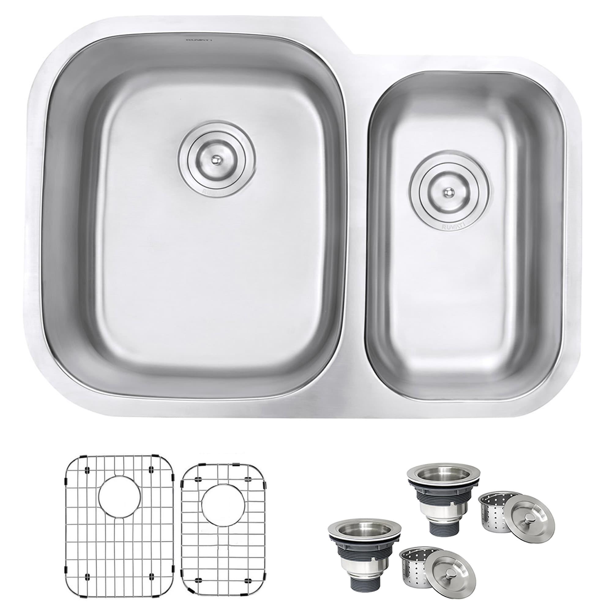 Ruvati 29-inch Undermount 60/40 Double Bowl 16 Gauge Stainless Steel Kitchen Sink