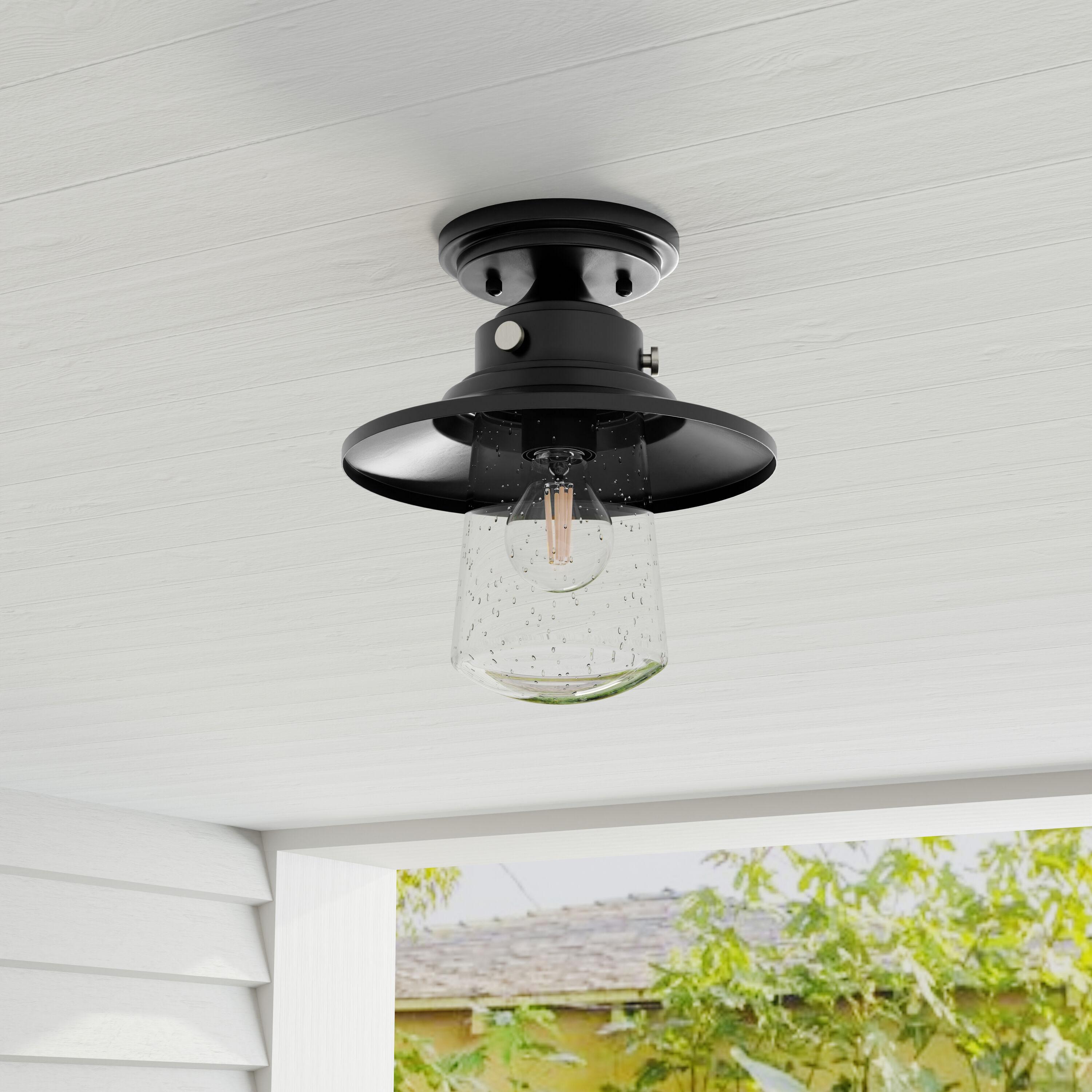 Progress Lighting Tremont 1-Light Matte Black Clear Seeded Glass Farmhouse Outdoor Semi-Flush Mount