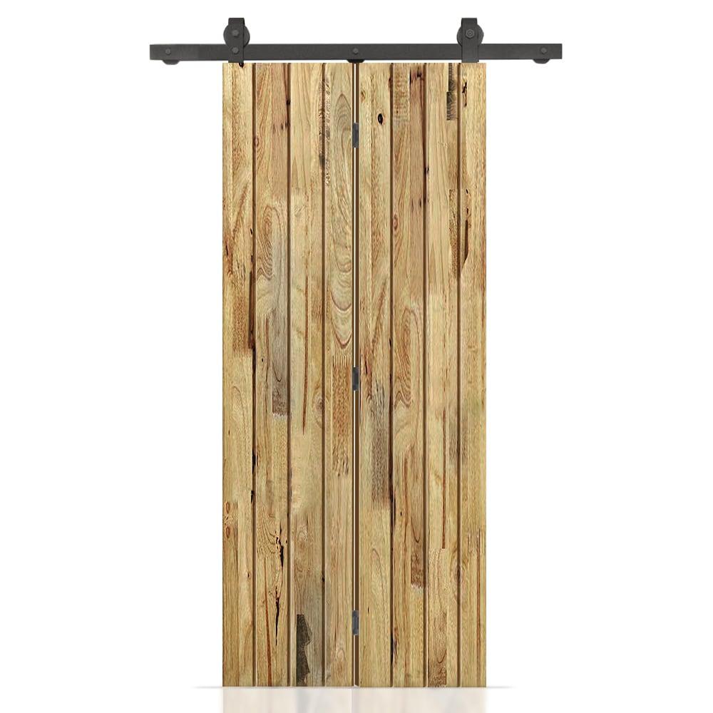 Calhome Pine Wood Bi-Fold Barn Door with Sliding Hardware Kit