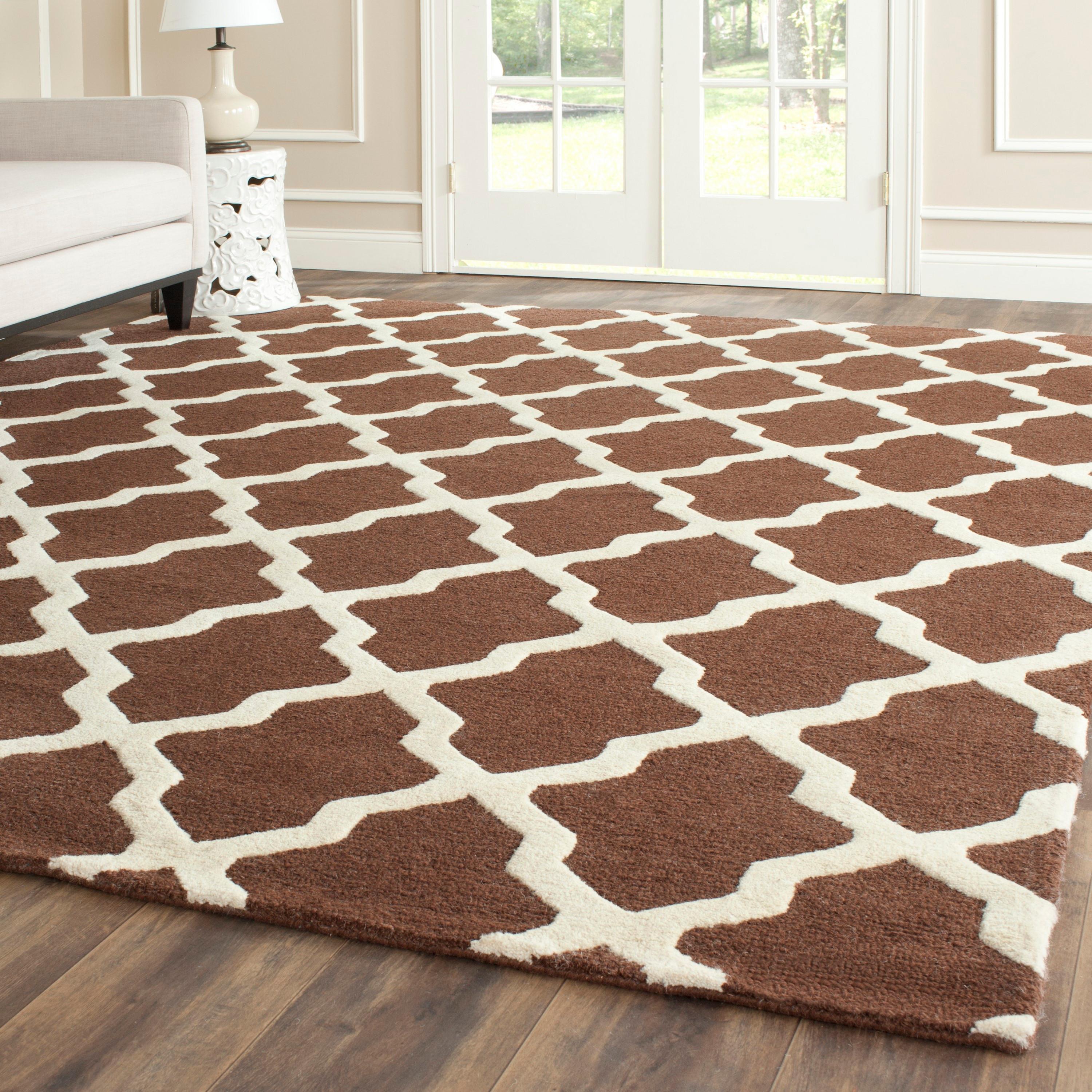 SAFAVIEH Cambridge Liam Geometric Wool Area Rug, Dark Brown/Ivory, 8' x 10'