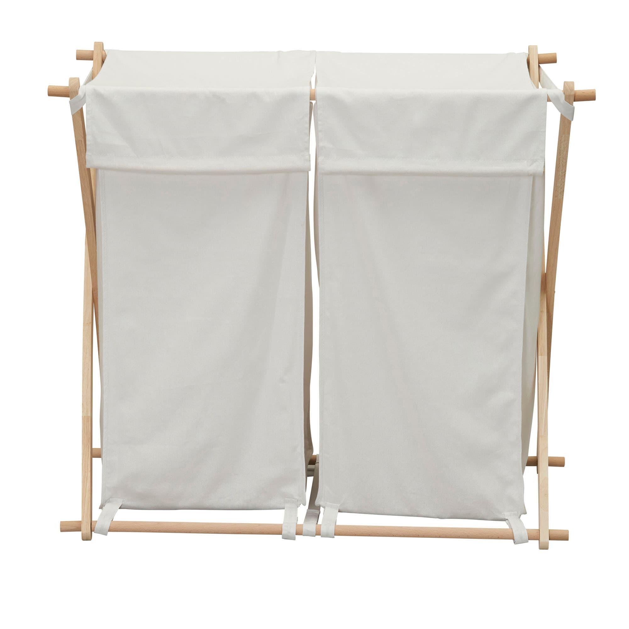 Household Essentials Wood X-Frame Double Sorter White: Removable Liner, 40 lb Capacity, Clothes Drying Rack