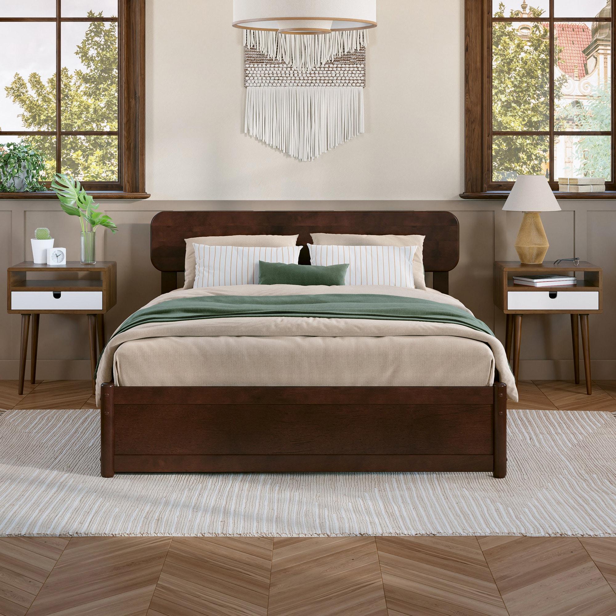 AFI Capri Full Solid Wood Platform Bed with Panel Footboard and Storage Drawers, Walnut
