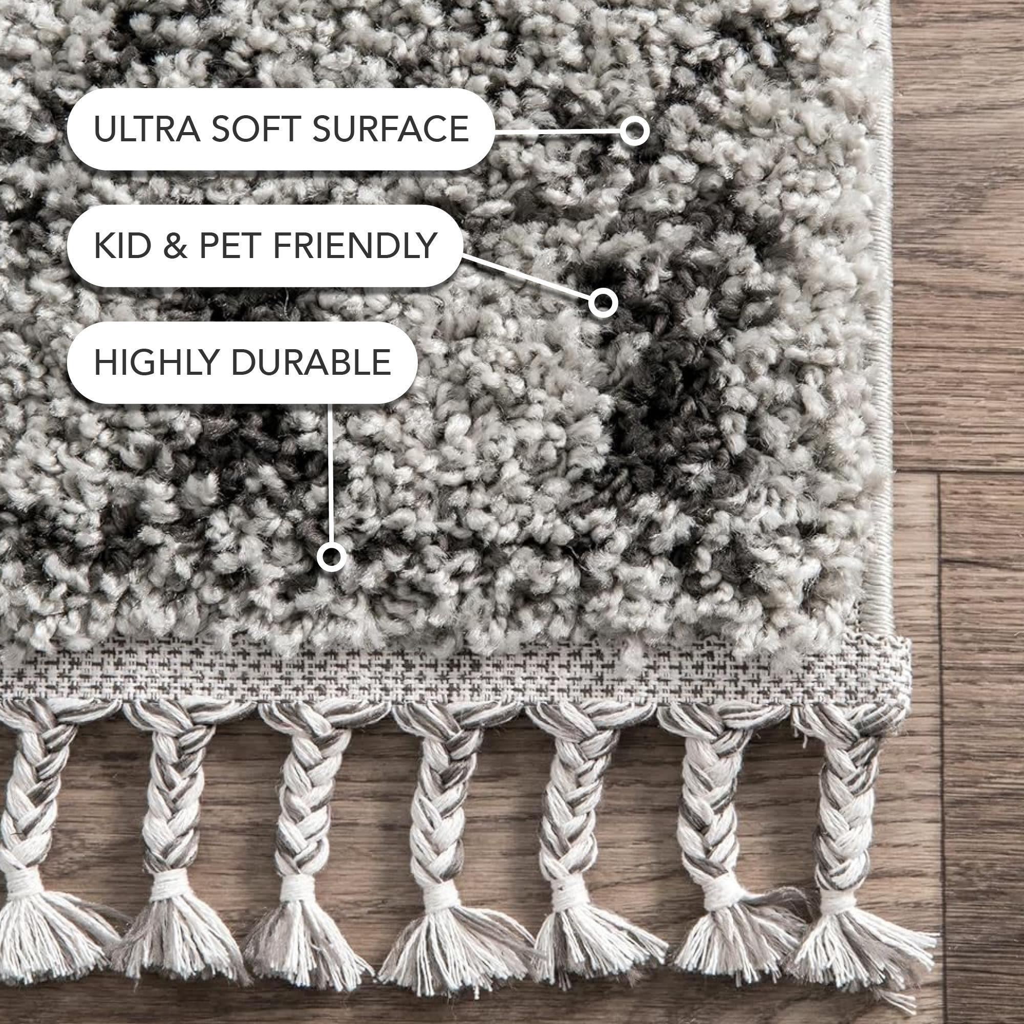 nuLOOM Vasiliki Moroccan Shag Tasseled Area Rug, 7' 10" x 10', Gray