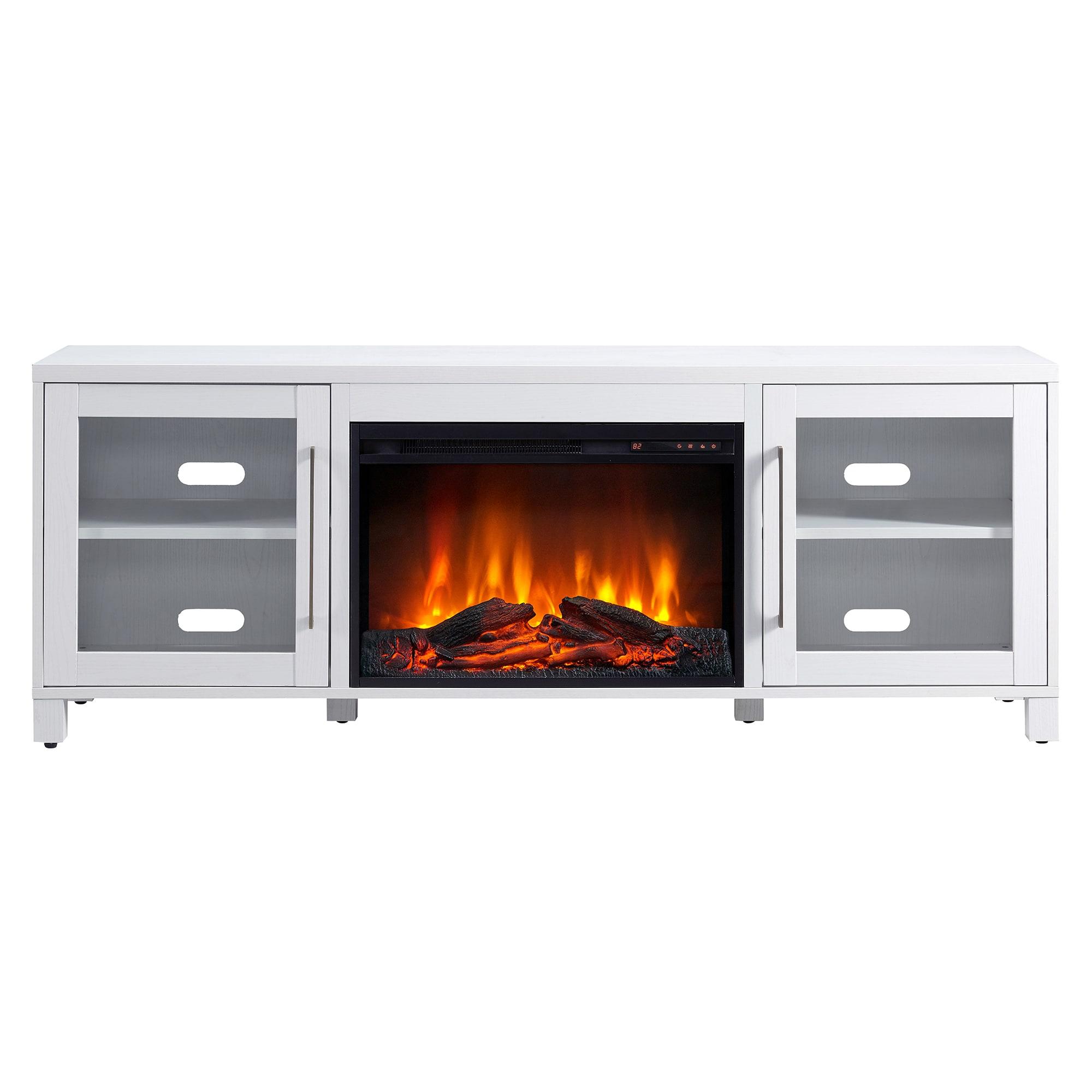 Evelyn&Zoe Quincy Rectangular TV Stand with 26" Log Fireplace for TV's up to 75", White