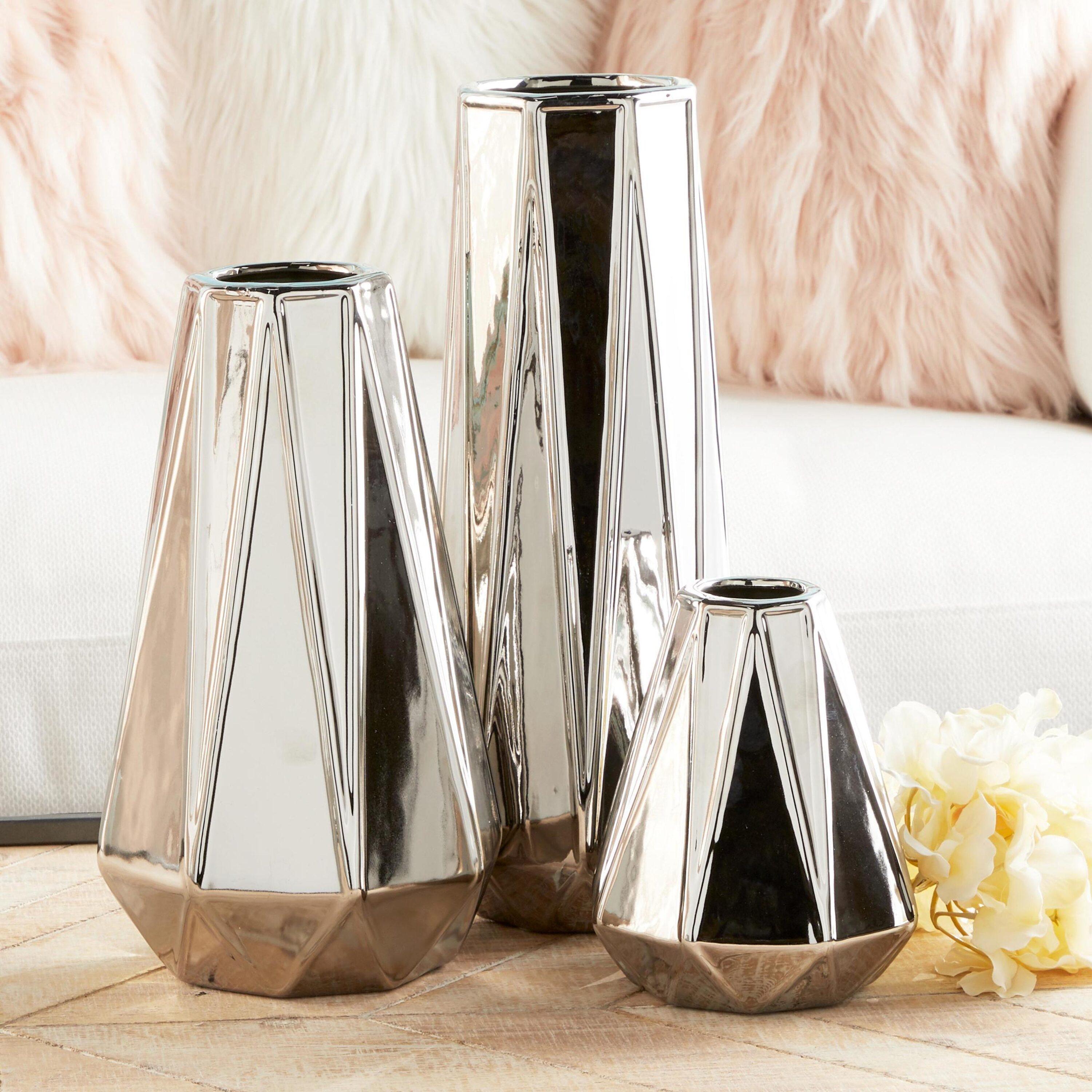 Ceramic Faceted Geometric Decorative Vase Set