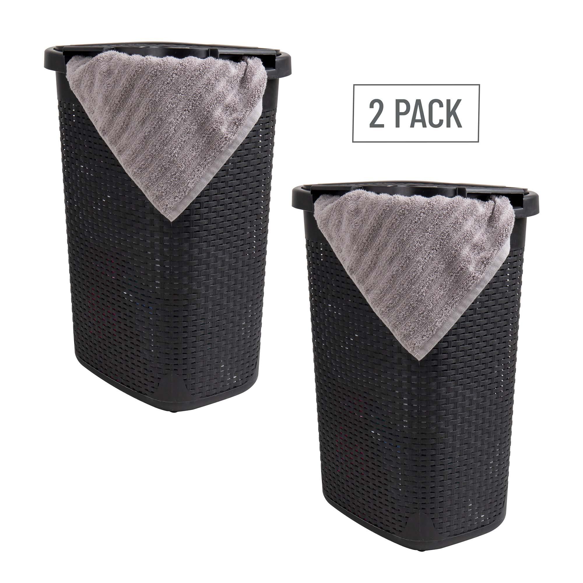 Mind Reader 60L Slim Laundry Hamper, Clothes Basket, Lid, Wicker Style, Plastic, 17.65"L x 13.75"W x 24.15"H, 2-Pack