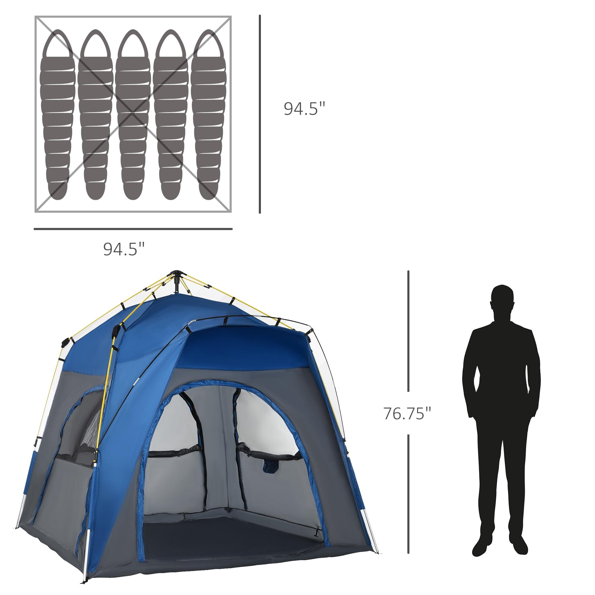 Outsunny Camping Tents 4 Person Pop Up Tent Quick Setup Automatic Hydraulic Family Travel Tent w/ Windows, Doors Carry Bag Included, Blue