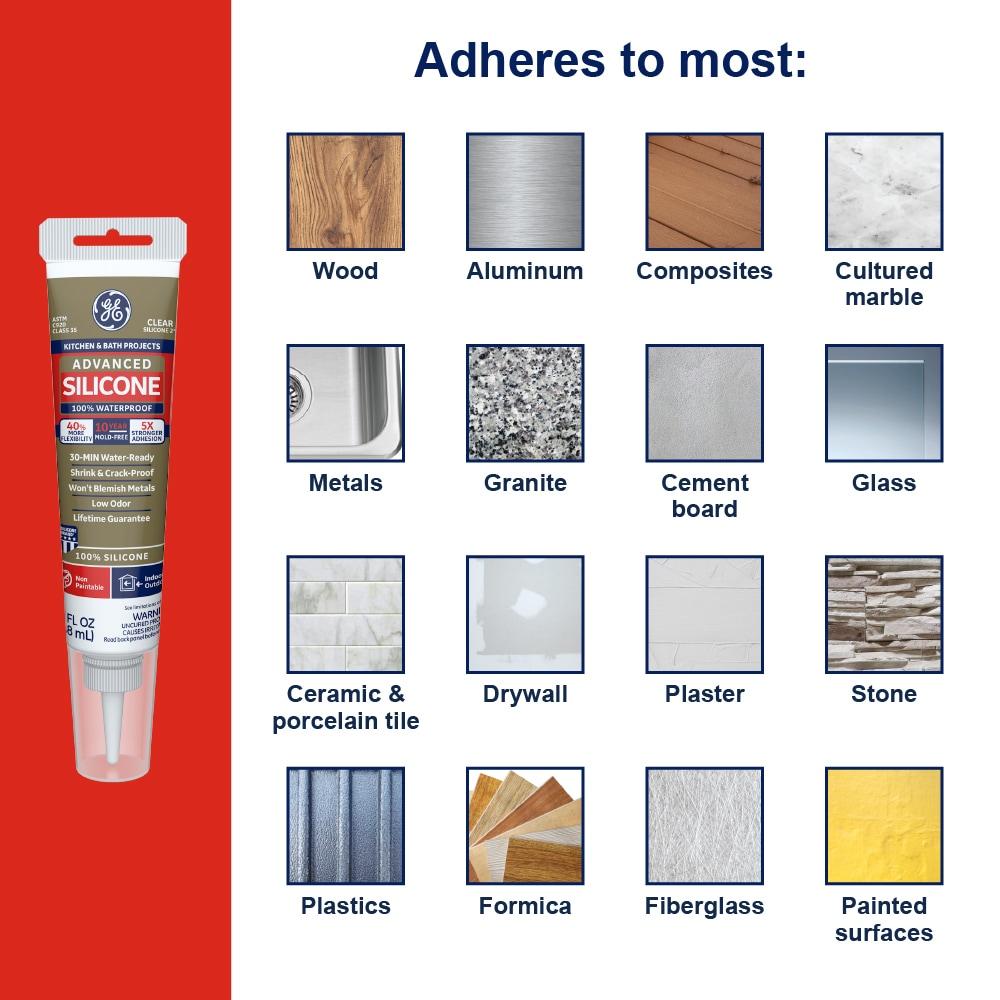 GE Advanced Silicone Kitchen & Bath Sealant, Pack of 1, Clear 2.8 fl oz Tube