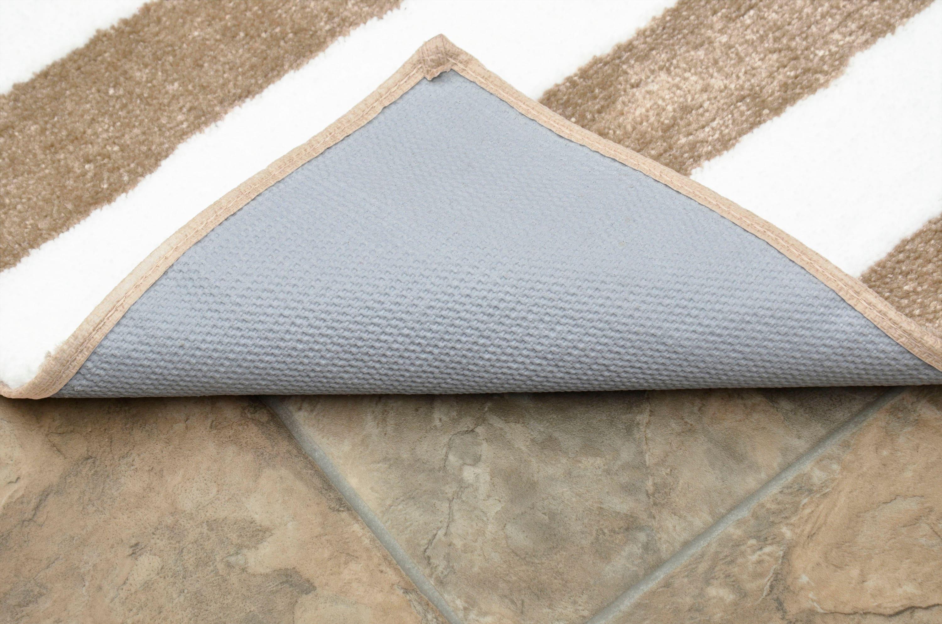 Garland Rug Beach Stripe Washable Bath Rug Set, 2 Piece Set (17"x24" Bath Rug, & 21"x34" Bath Rug) Tan/White