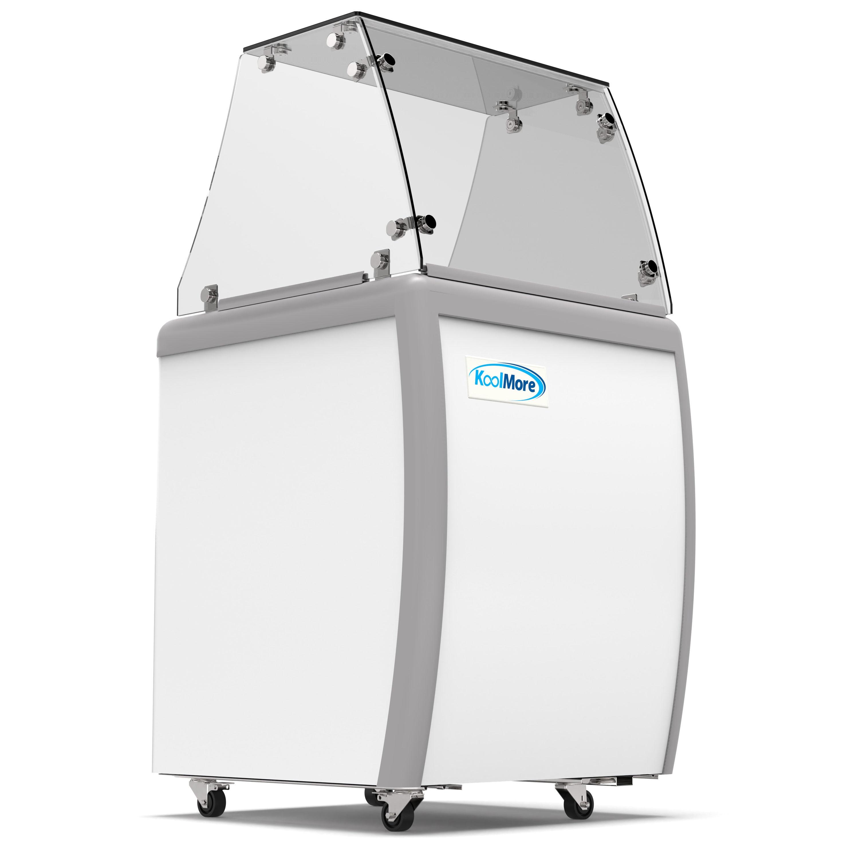 KoolMore 26 in. 4 Tub Ice Cream Dipping Cabinet Display Freezer with Sliding Glass Door and Sneeze Guard, 6 cu. ft. KM-ICD-26SD-FG.
