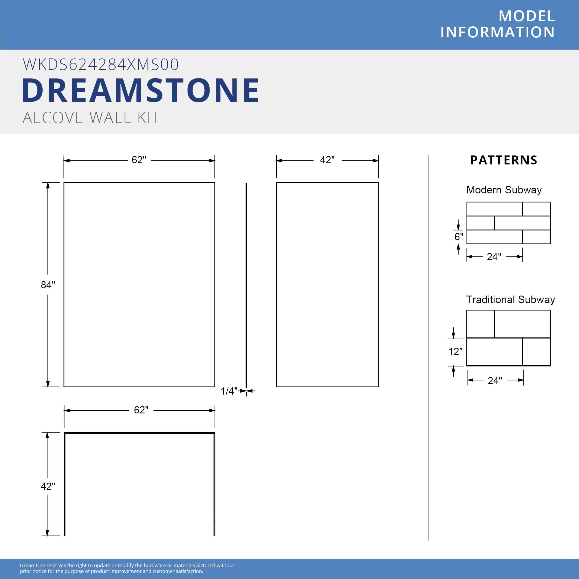 DreamLine DreamStone 42 in. D x 62 in. W x 84 in. H Shower Wall Kit in White Modern Subway Pattern