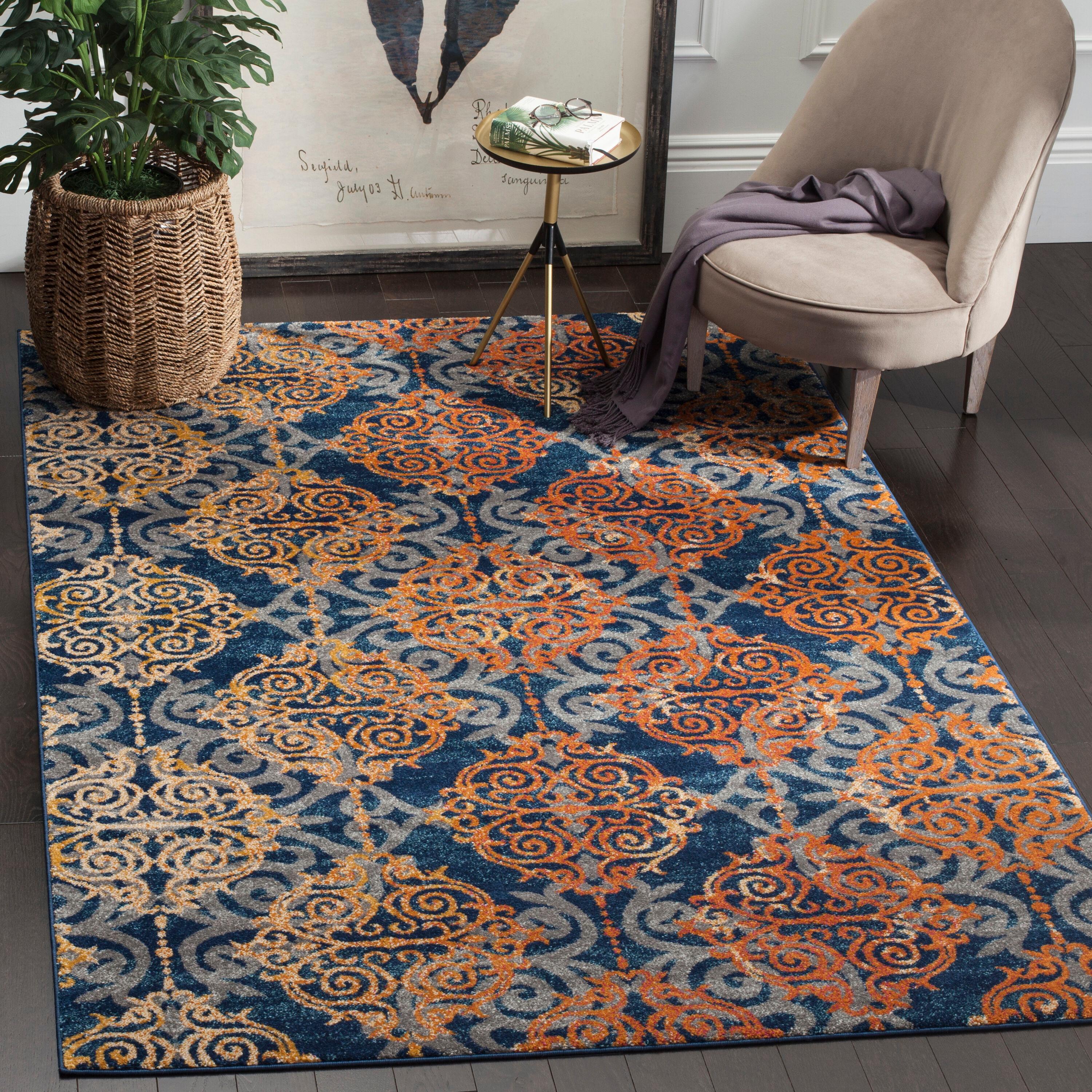 Evoke EVK230 Power Loomed Area Rug - Blue/Orange - 4'x6' - Safavieh.