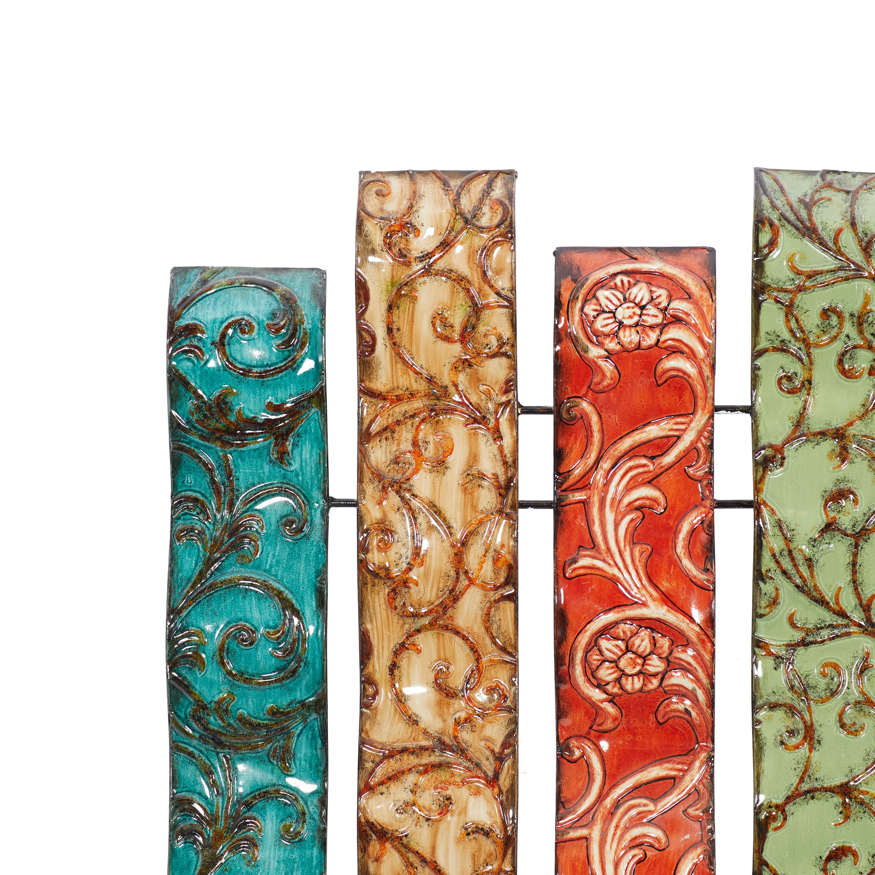 DecMode Multi Colored Metal 5 Wavy Panels Abstract Wall Decor with Embossed Details