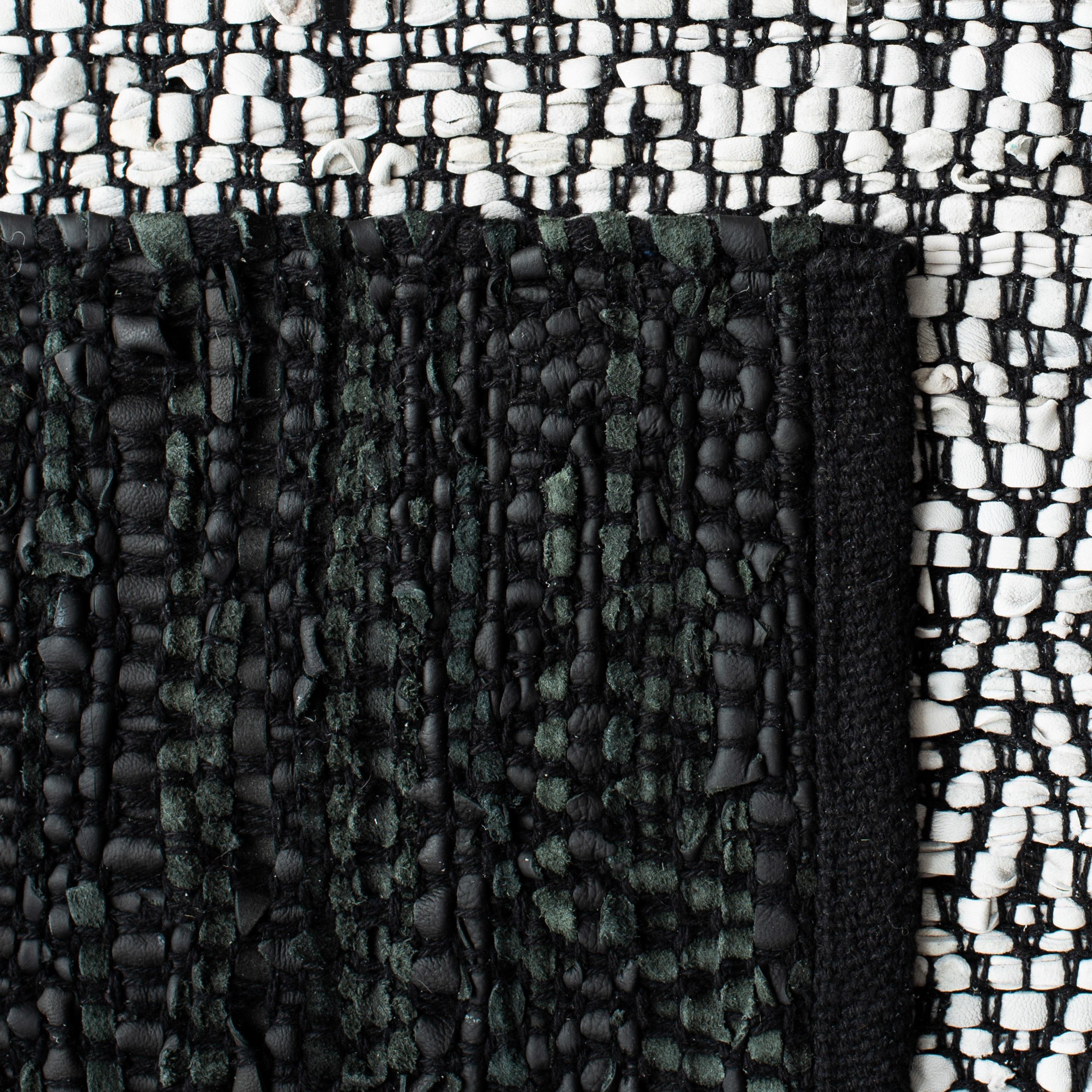 Vintage Leather VTL387 Hand Woven Indoor Area Rug - Light Grey/Black - 6'x6' - Safavieh.