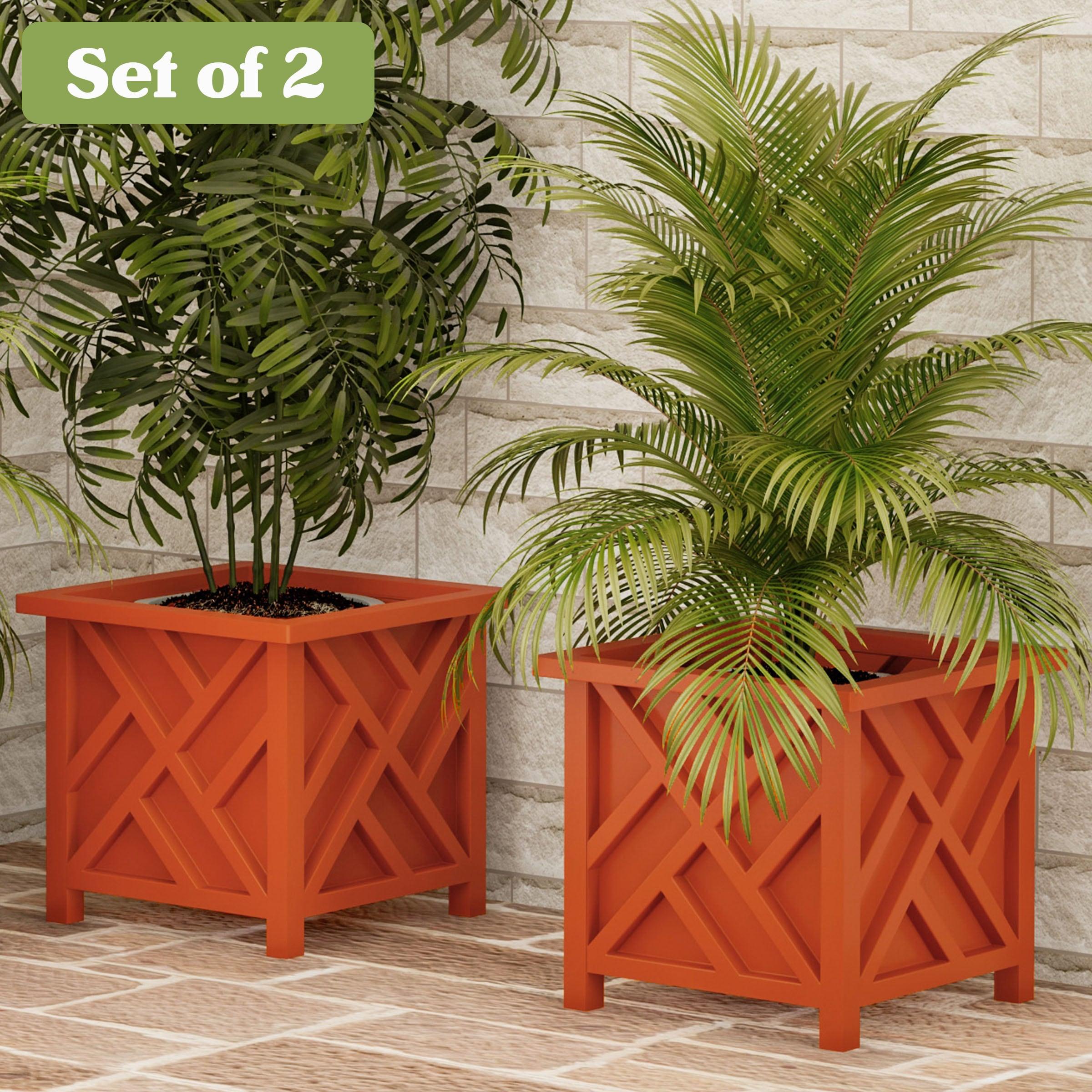 Terracotta Square Lattice Outdoor Planter Boxes Set of 2