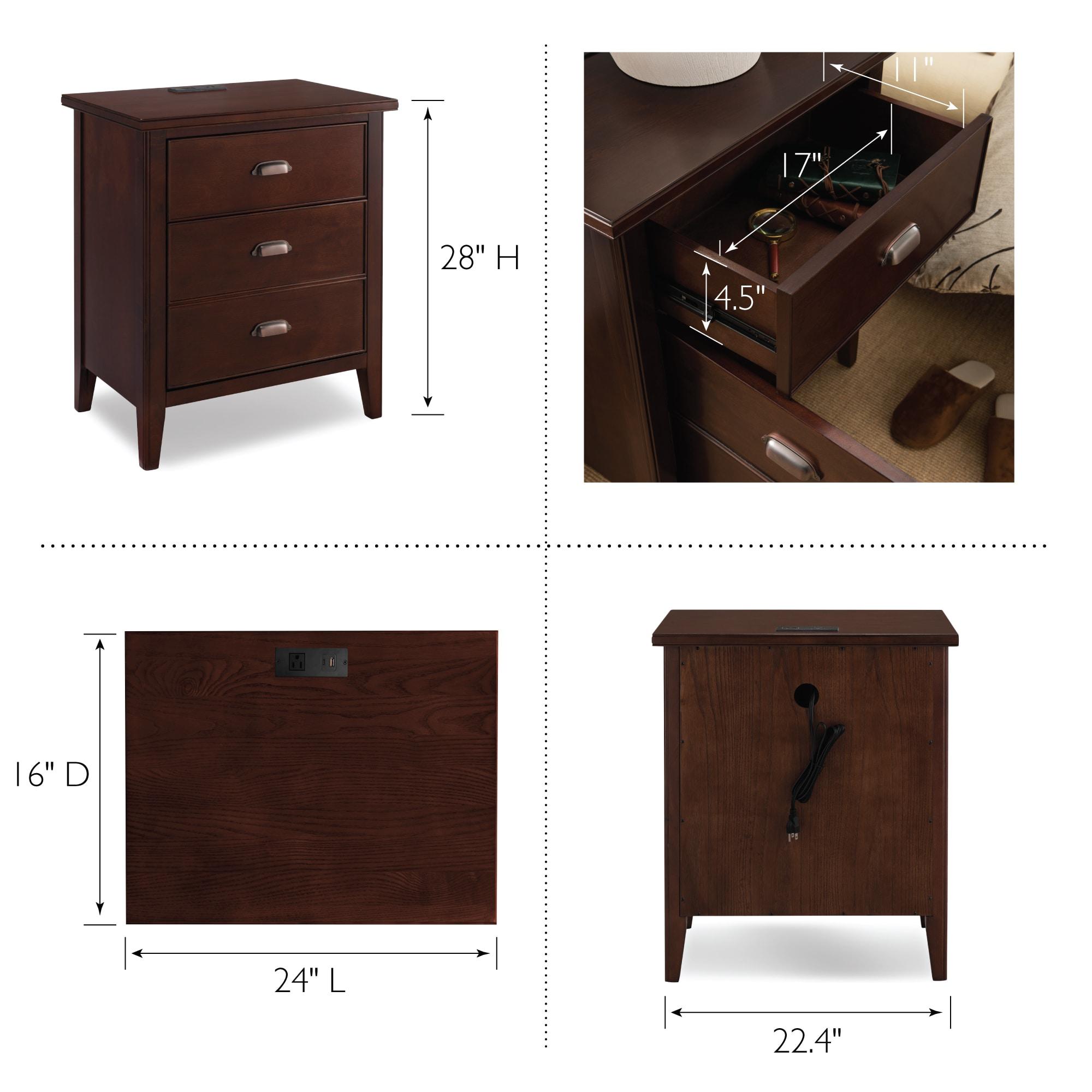 Leick Home 10522 Laurent Nightstand with Drawer, Door with USB-C Fast Charging Station and AC/USB Outlet, Chocolate Cherry
