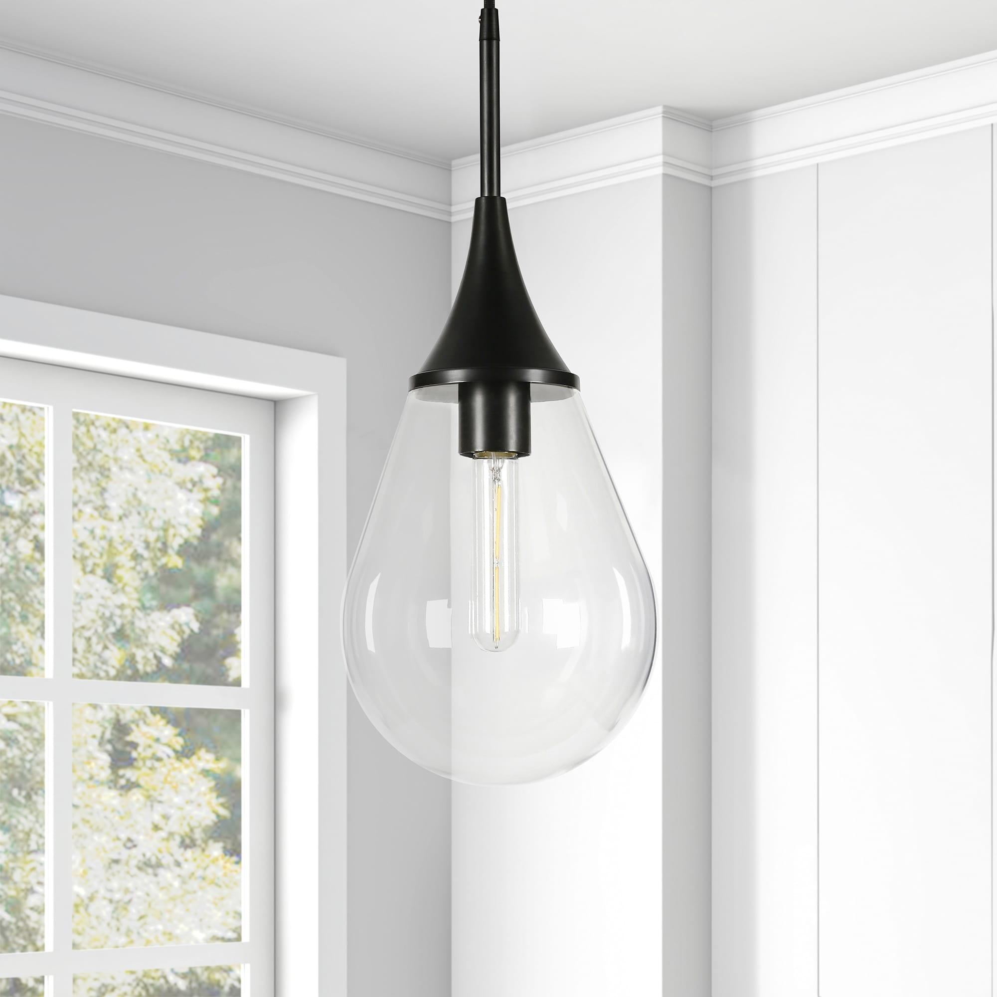 Ambrose Teardrop Glass Pendant with Polished Nickel Base