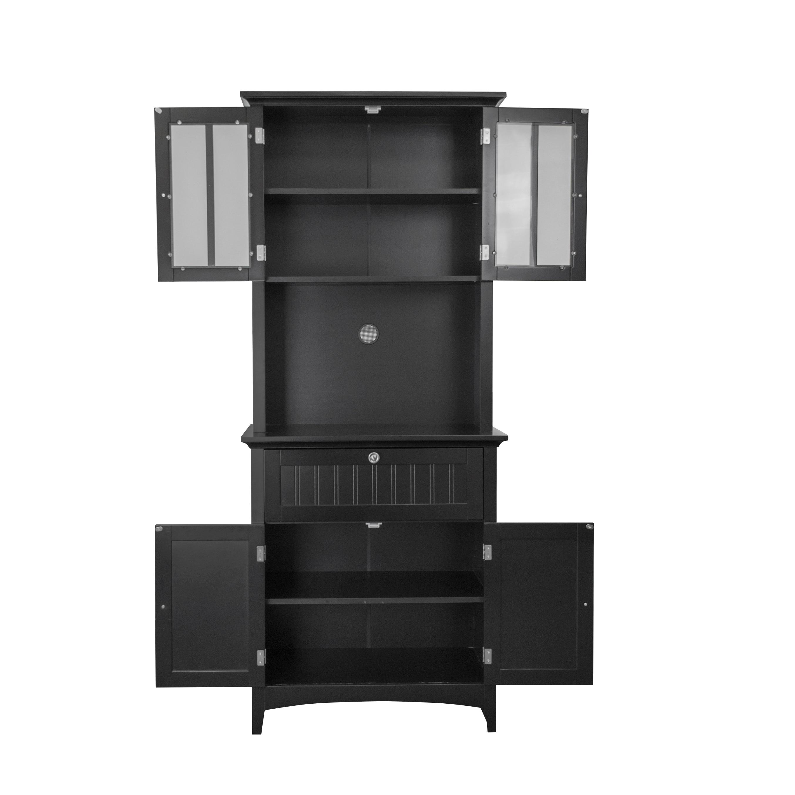 American Furniture Classics OS Home and Office Model 25604, 70.25 inch High Wooden Buffet and Hutch with Framed Glass Doors and Drawer Finshed  in Black